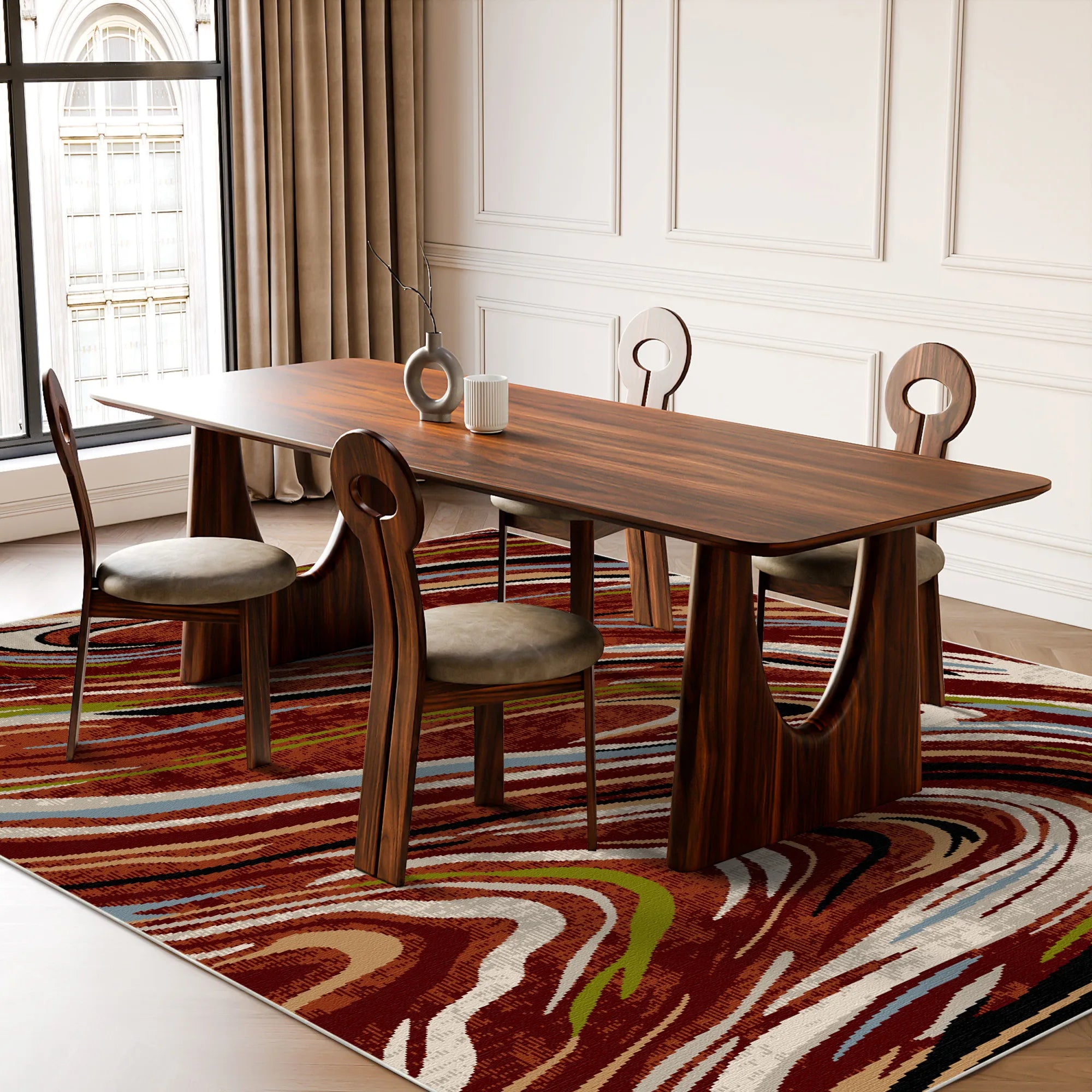 Siena Terracotta Abstract Washable Rug