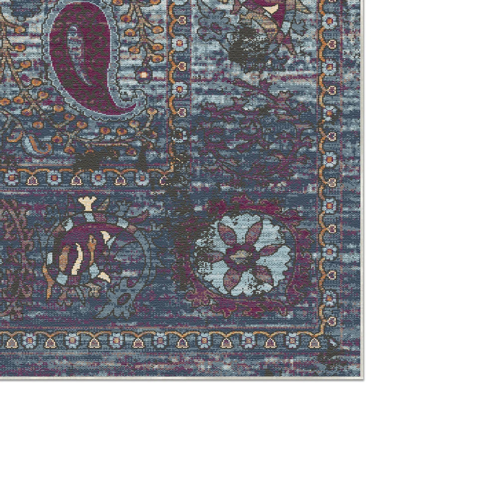 Indigo Paisley Erased Botanical Rug