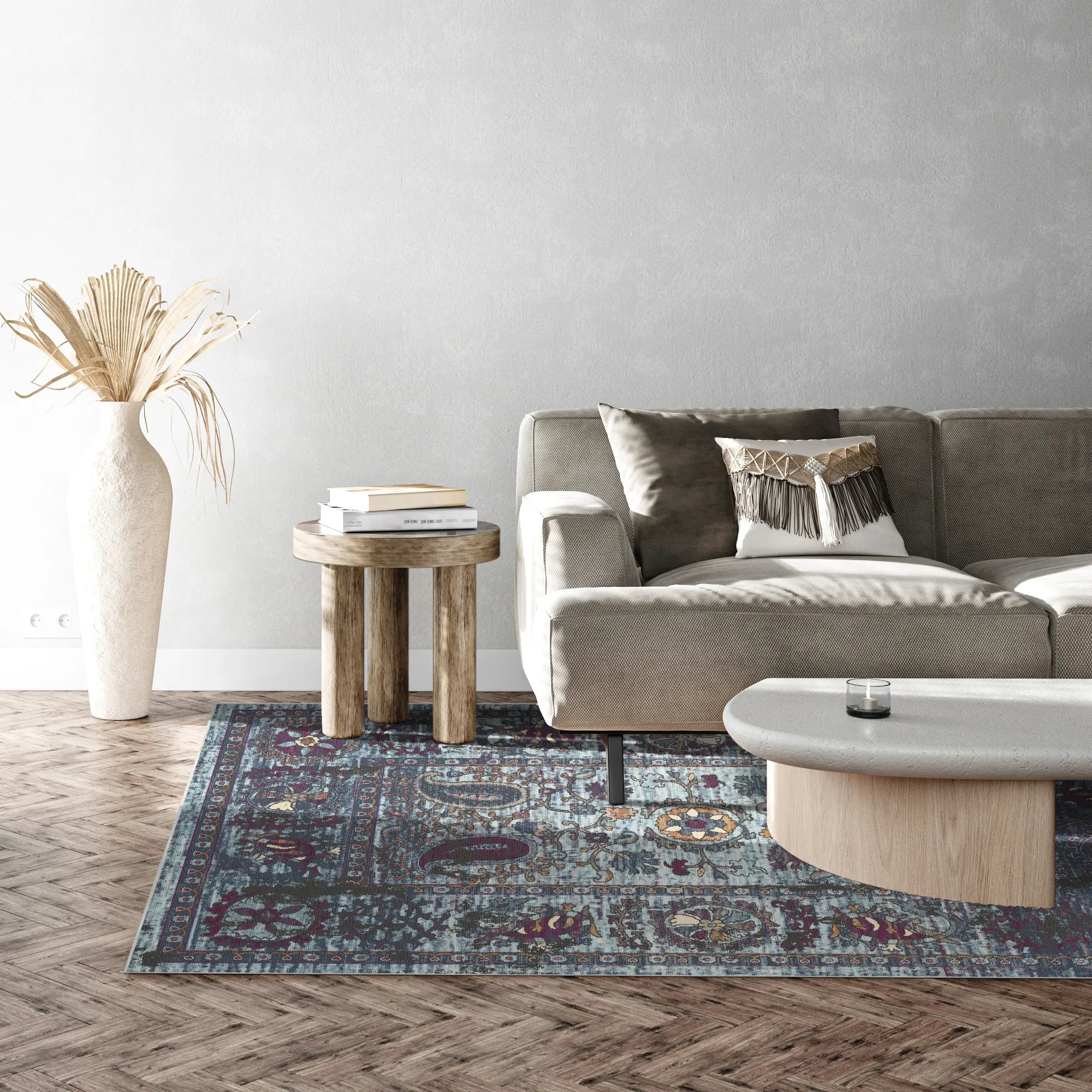 Indigo Paisley Erased Botanical Rug