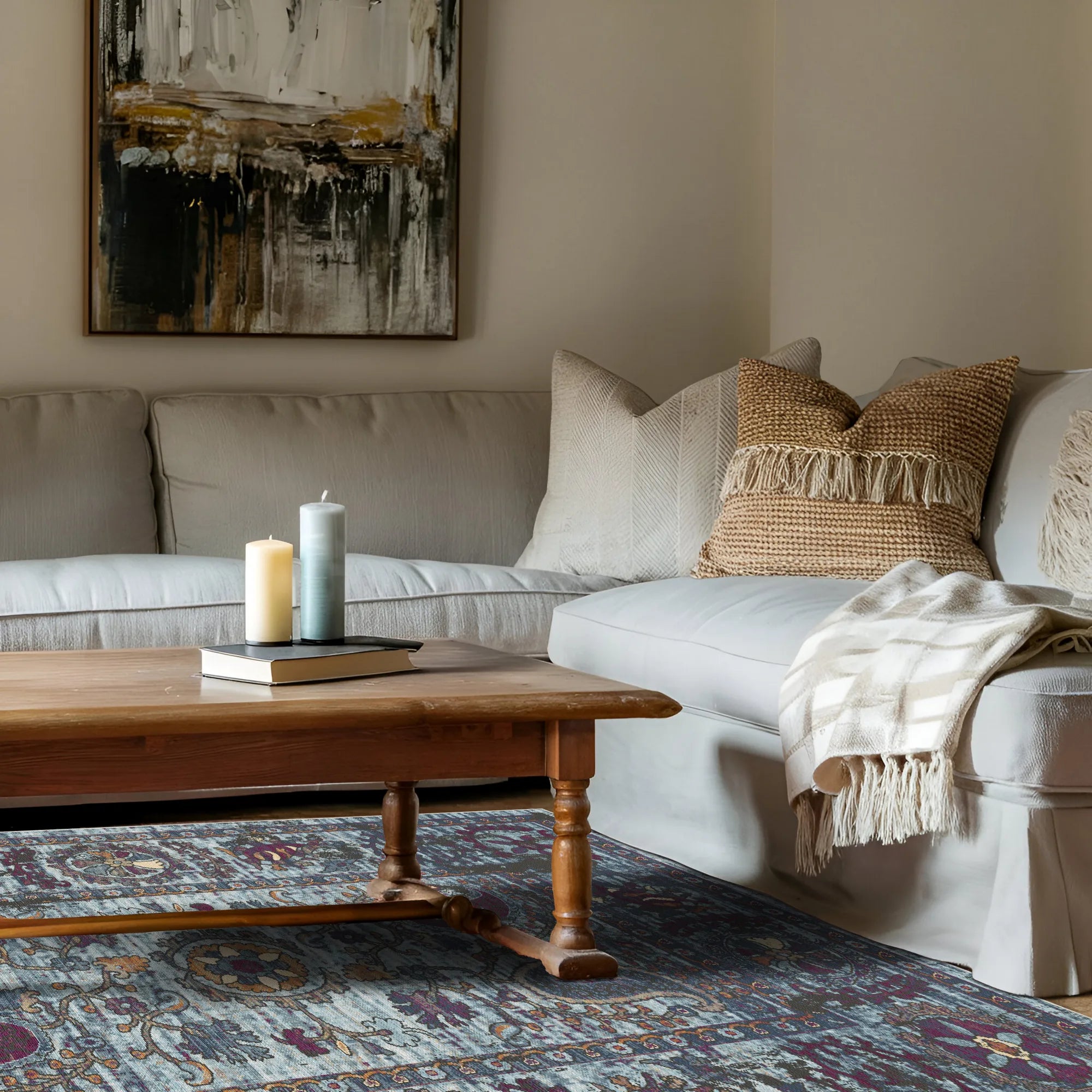 Indigo Paisley Erased Botanical Rug