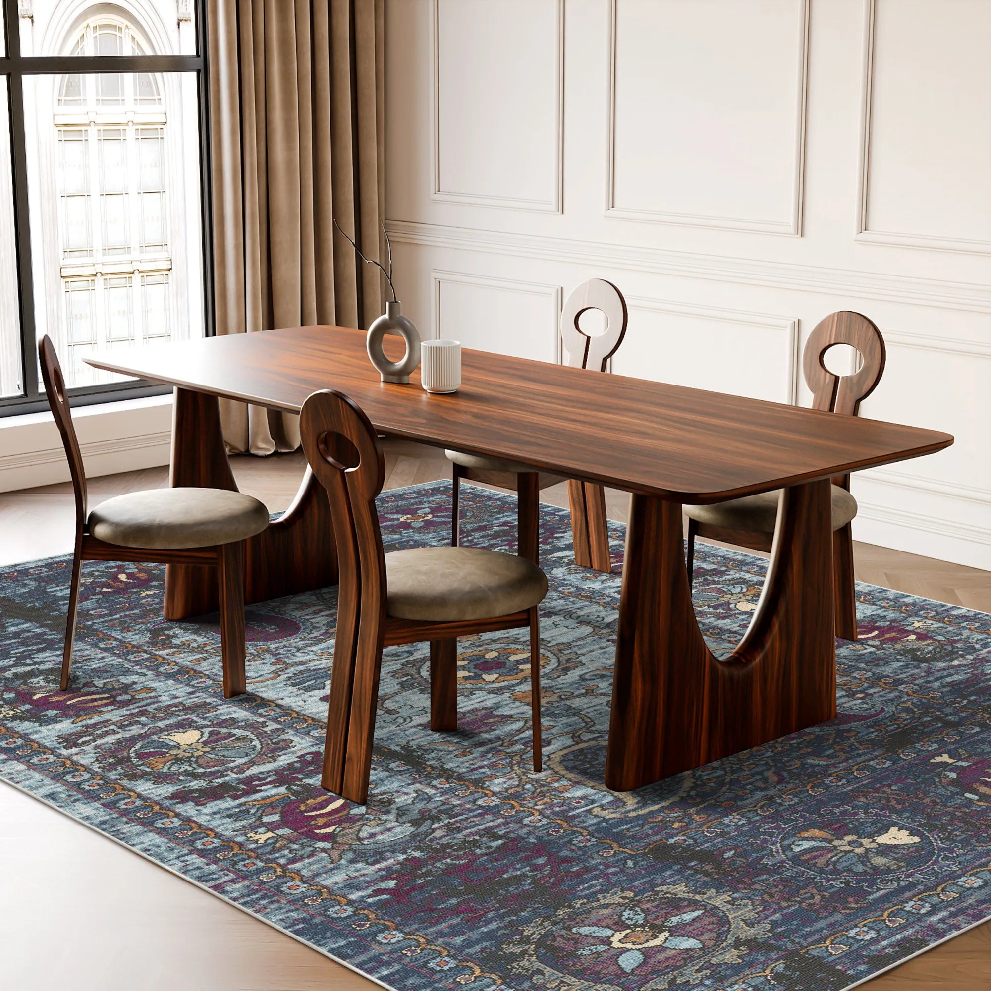 Indigo Paisley Erased Botanical Rug