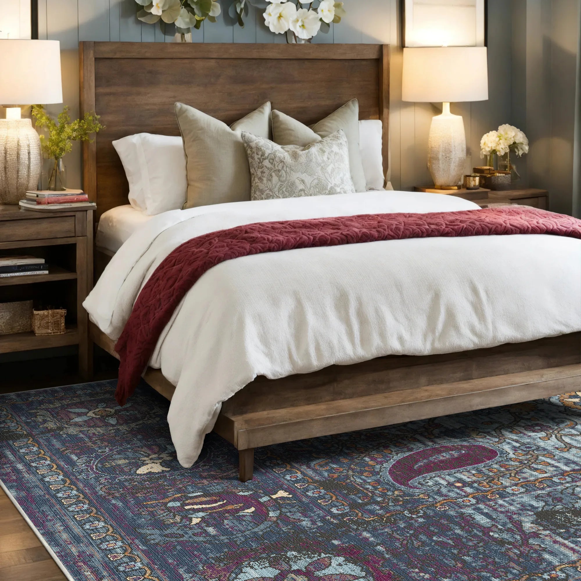 Indigo Paisley Erased Botanical Rug