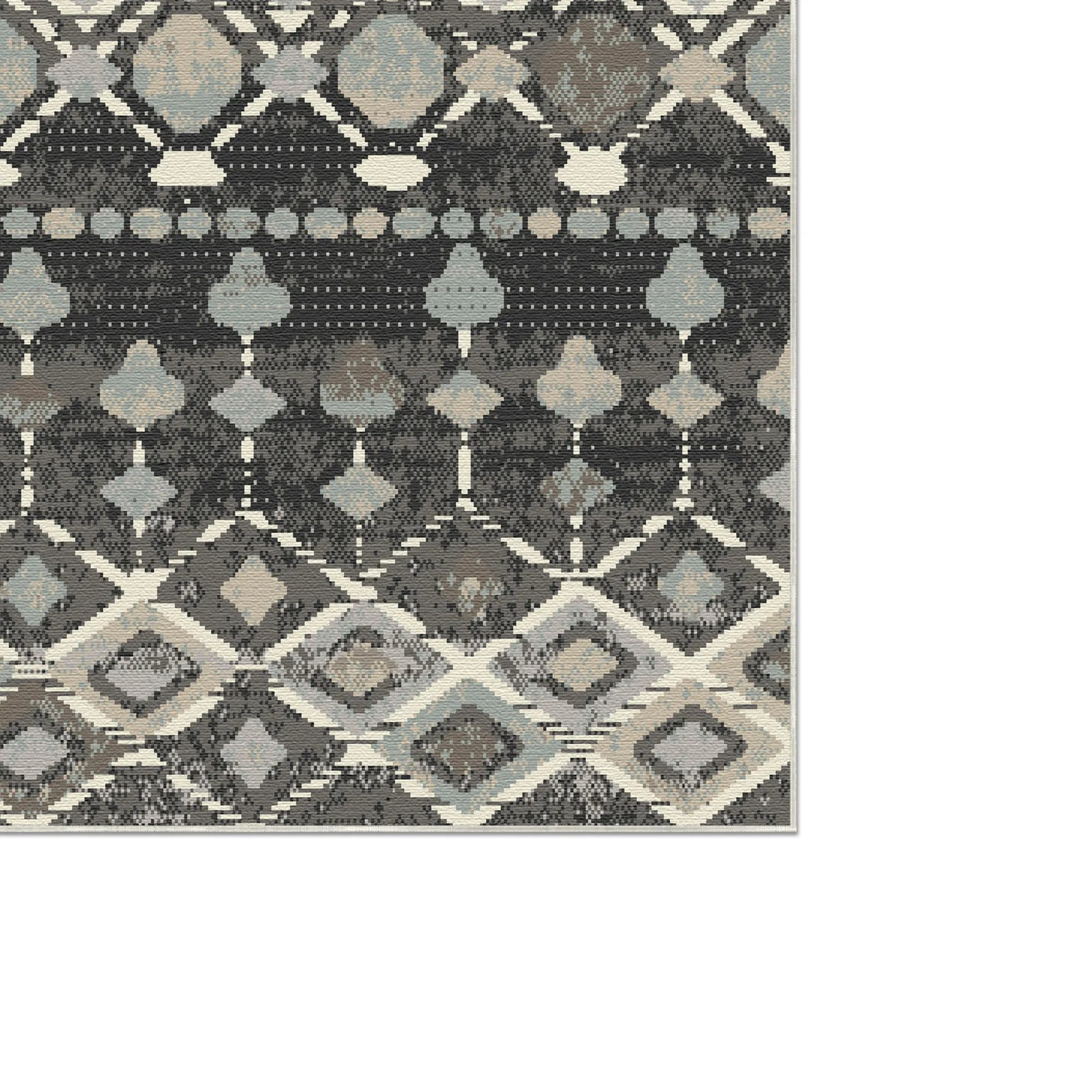 Sonora Charcoal Tribal Geometric Washable Rug