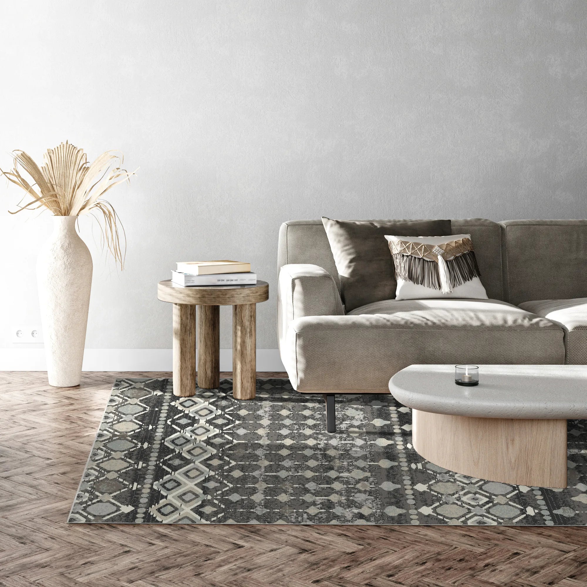 Sonora Charcoal Tribal Geometric Washable Rug