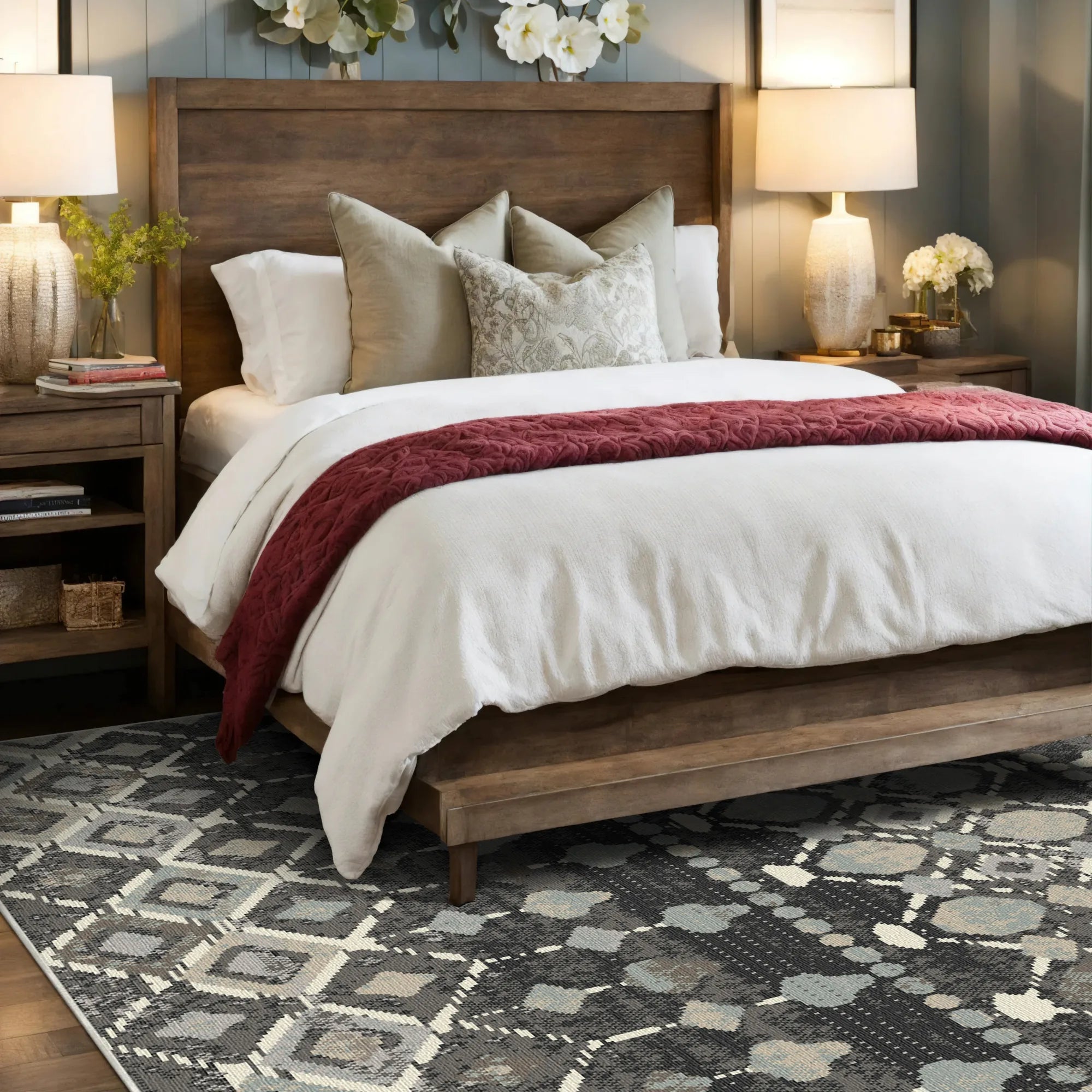 Sonora Charcoal Tribal Geometric Washable Rug