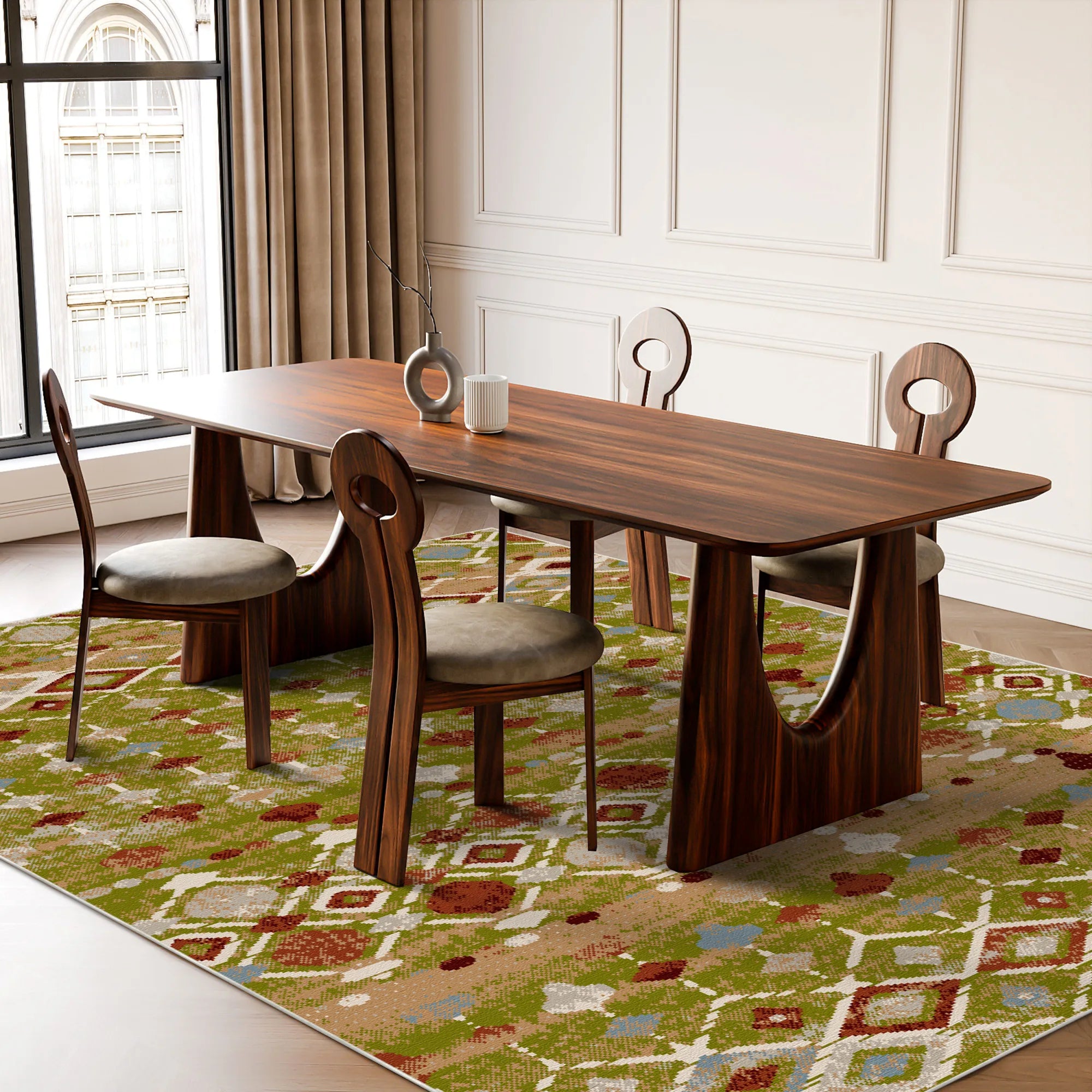 Tucson Olive Tribal Geometric Washable Rug