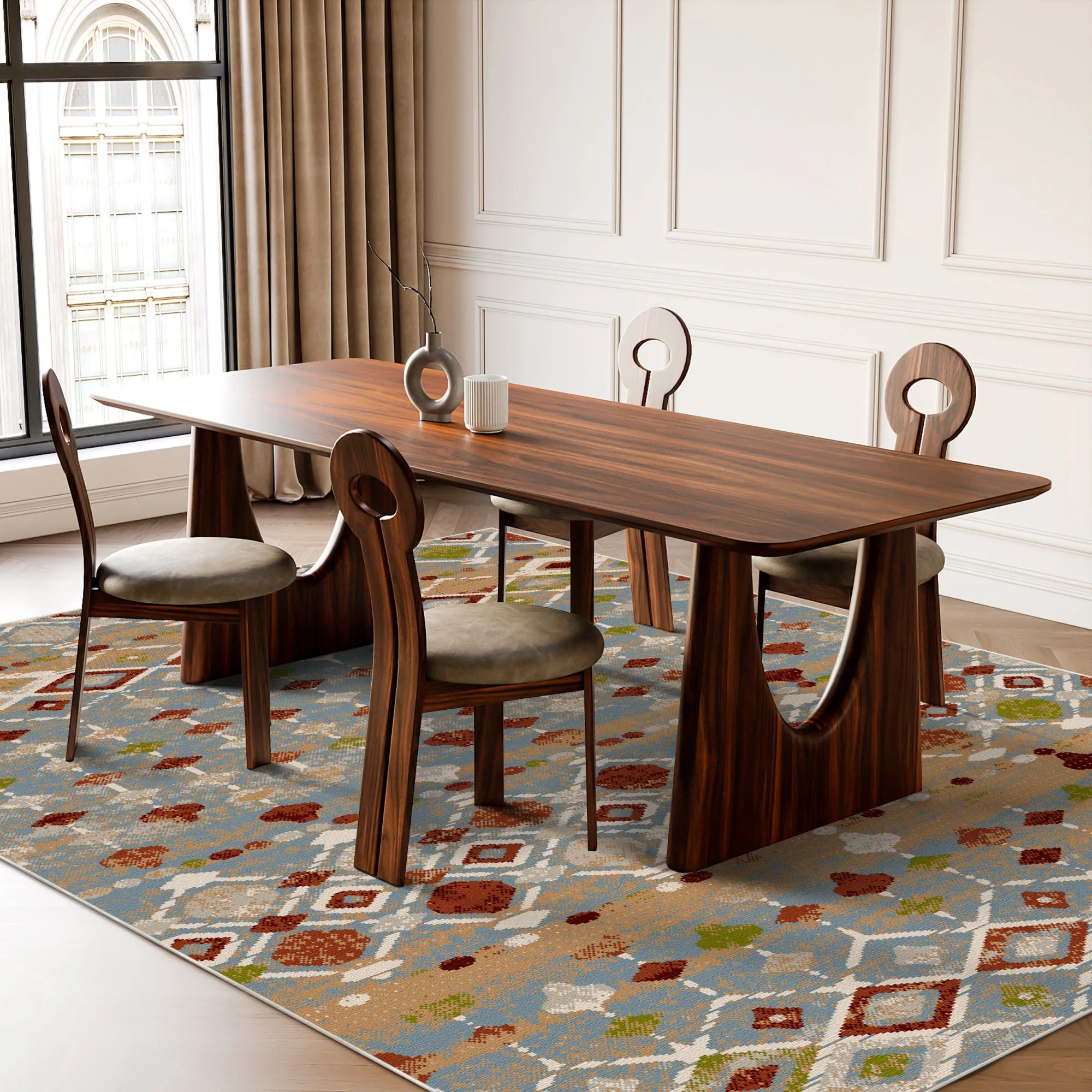 Santa Fe Sky Tribal Geometric Washable Rug