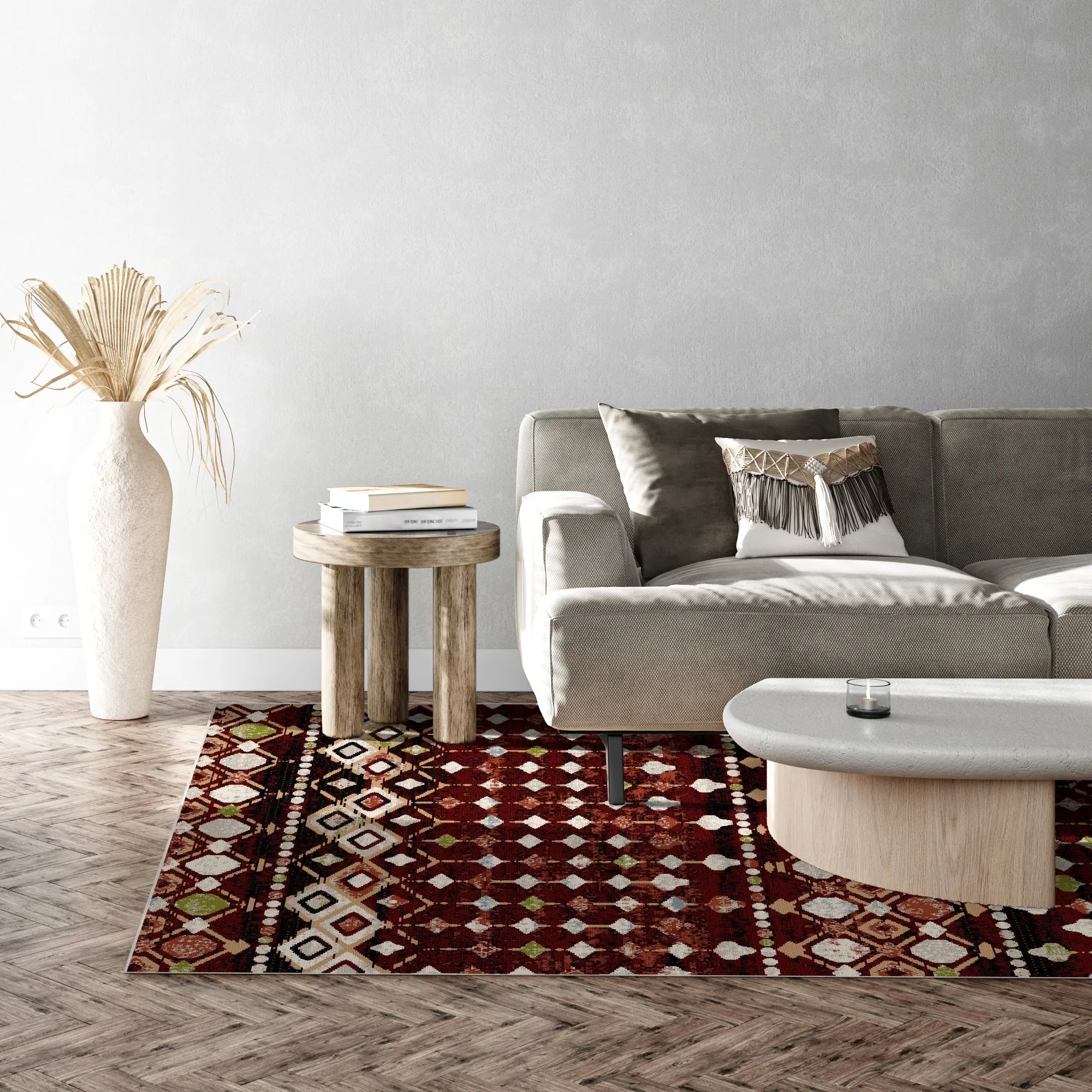 Taos Garnet Tribal Geometric Washable Rug