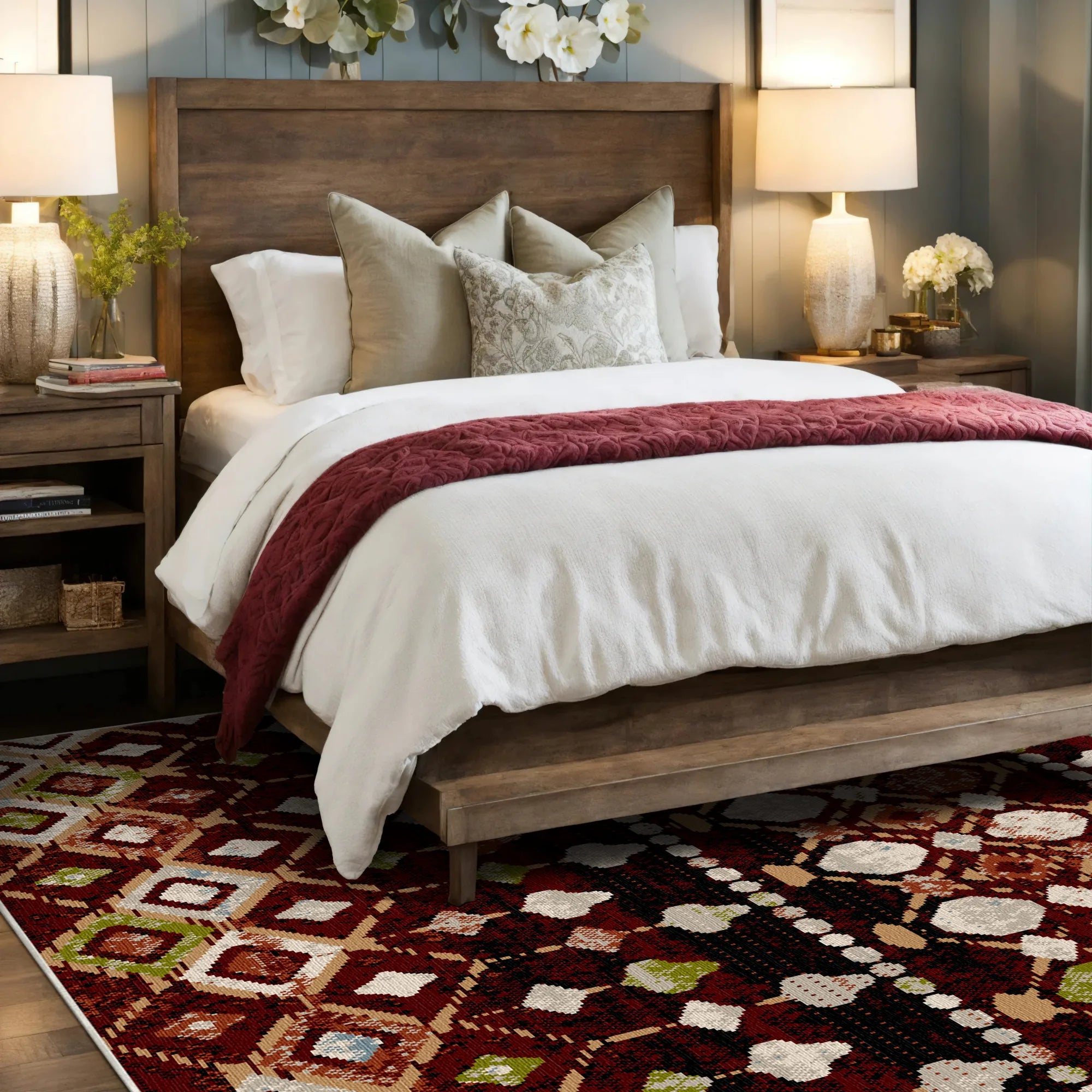 Taos Garnet Tribal Geometric Washable Rug