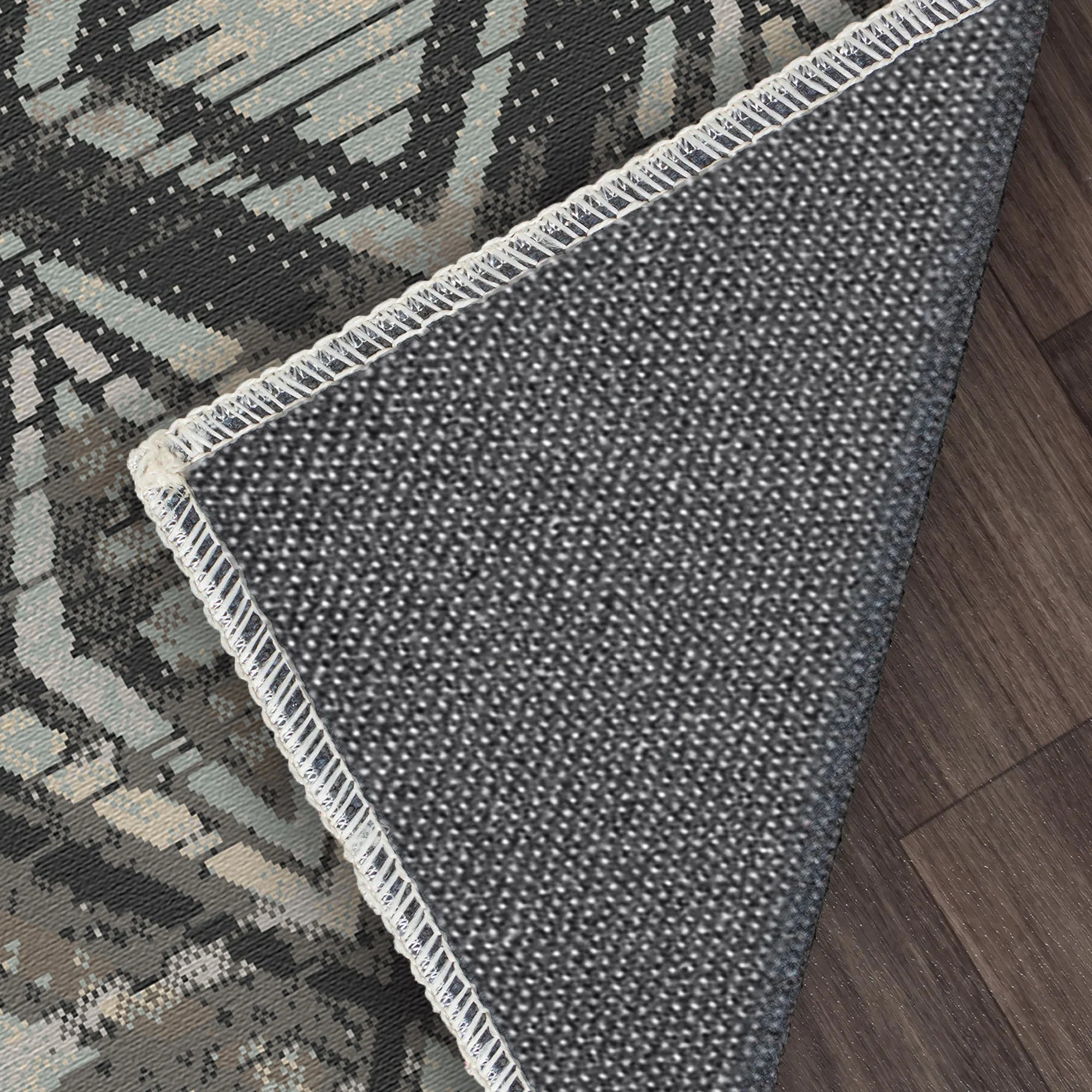 Badlands Charcoal Geometric Washable Rug