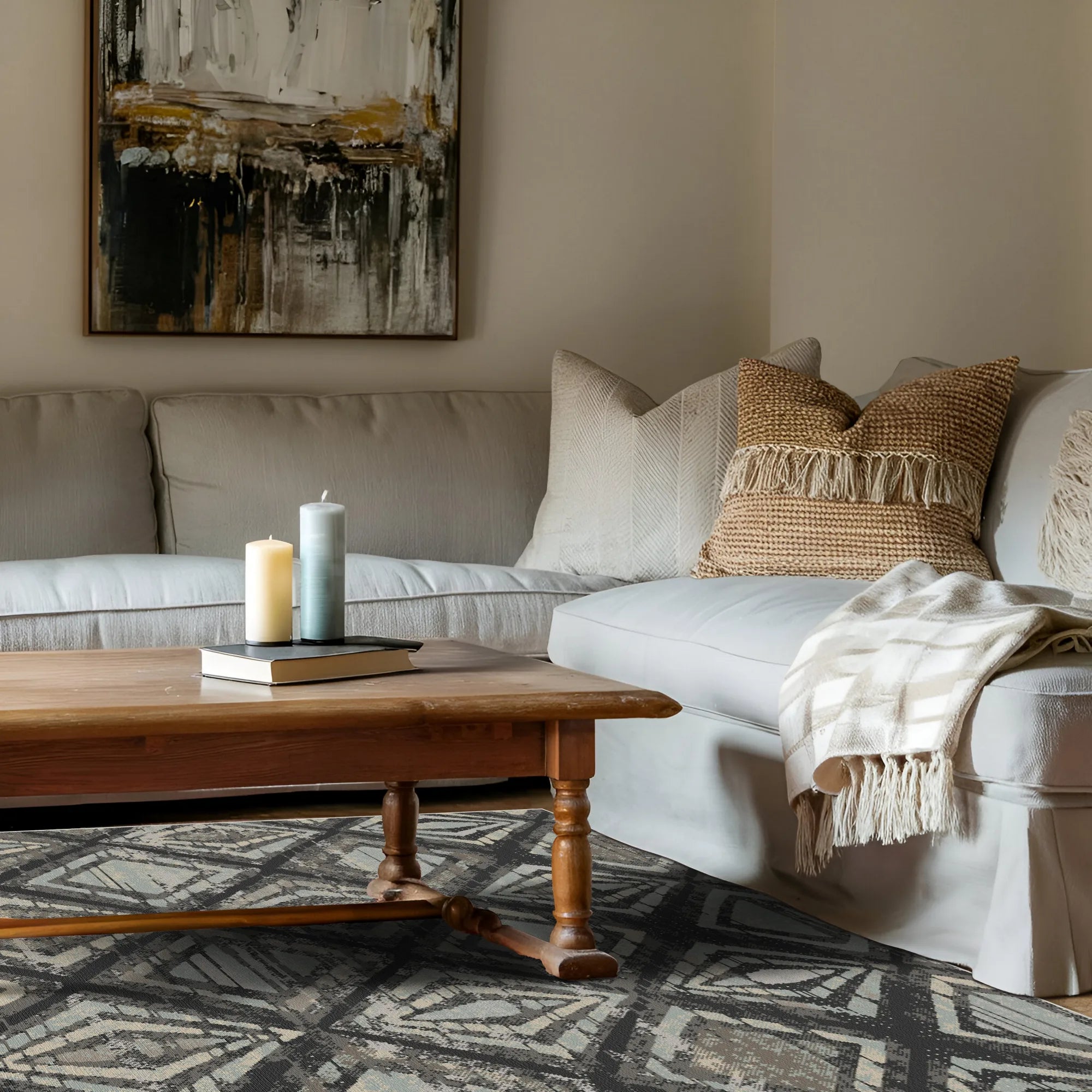 Badlands Charcoal Geometric Washable Rug