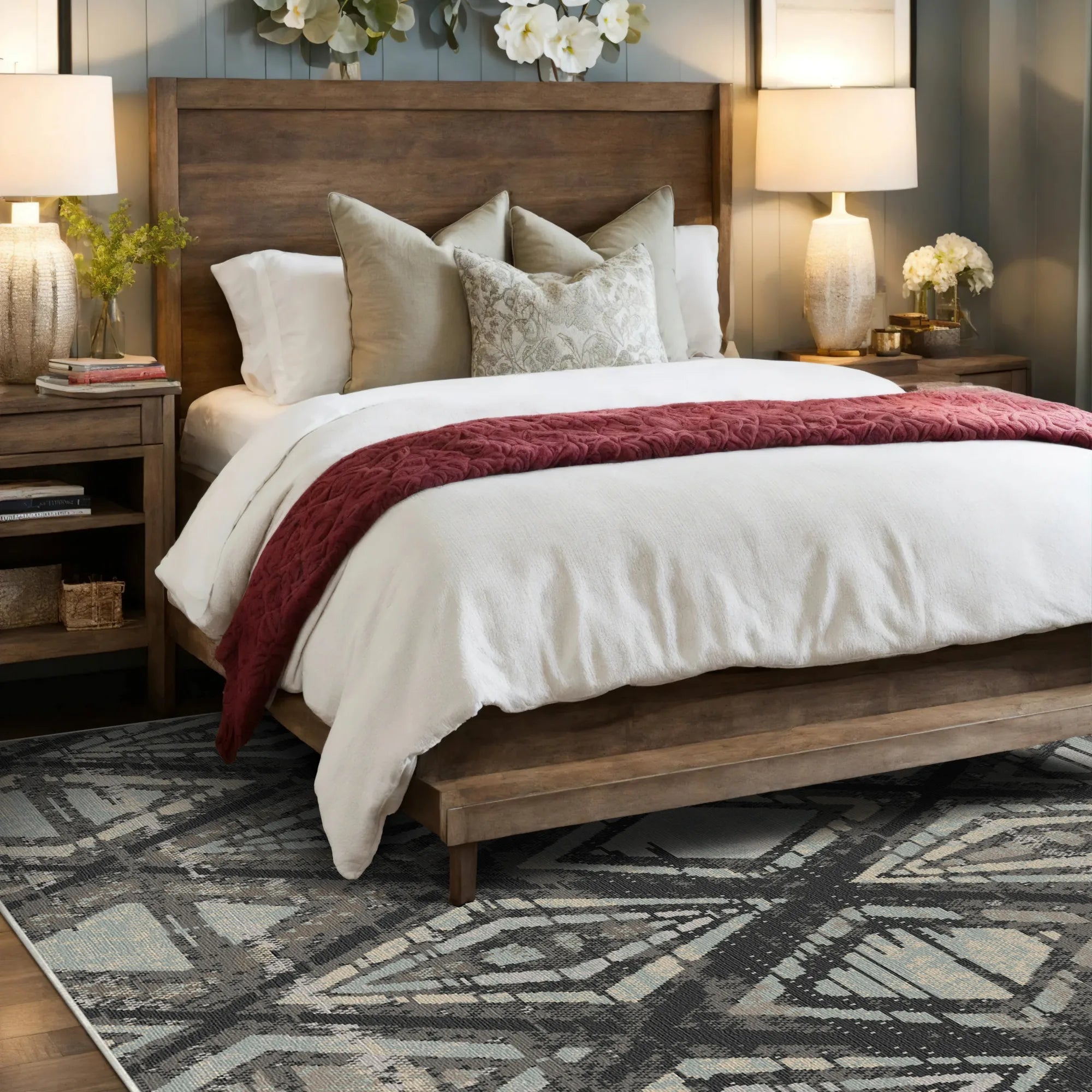 Badlands Charcoal Geometric Washable Rug