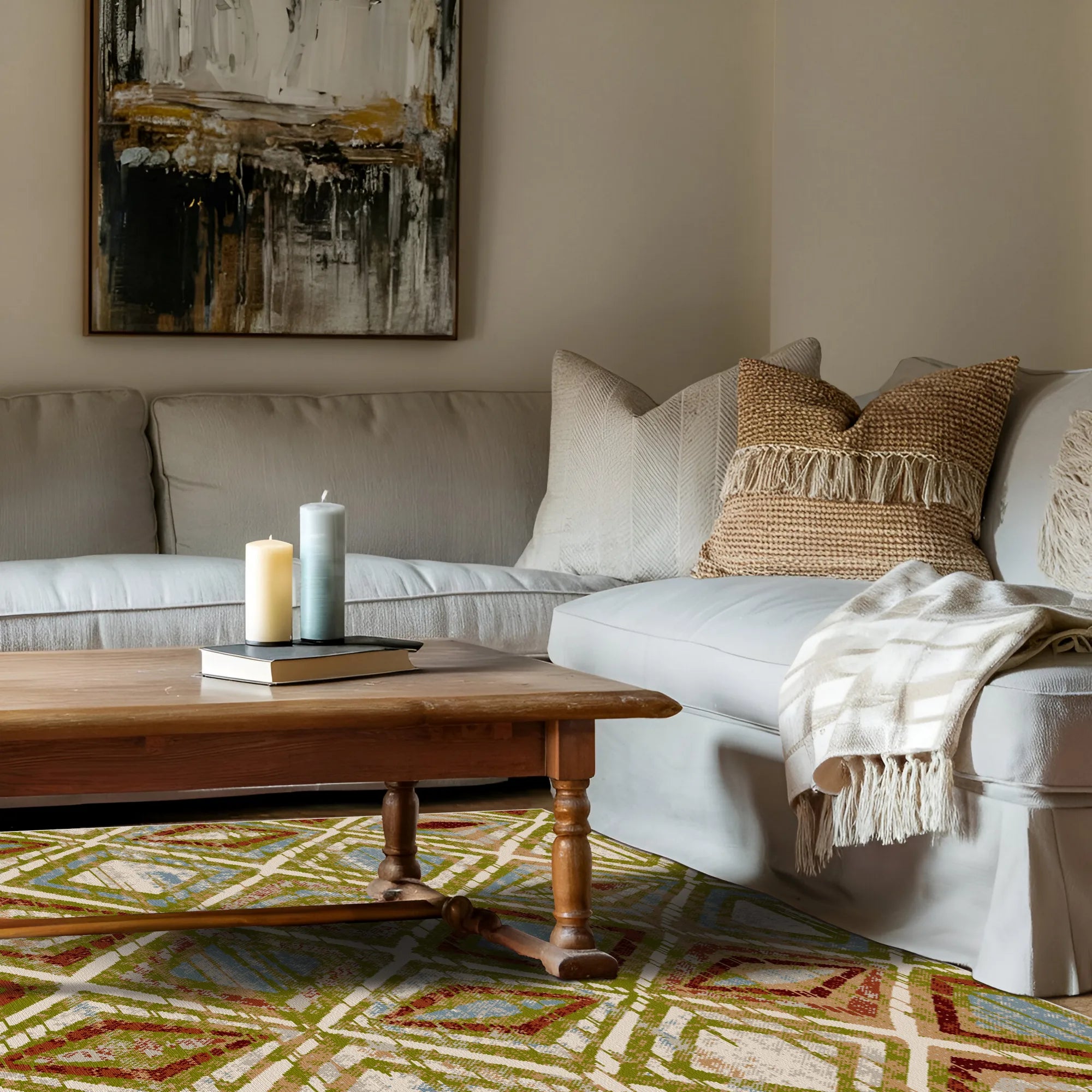 Jasper Olive Geometric Washable Rug