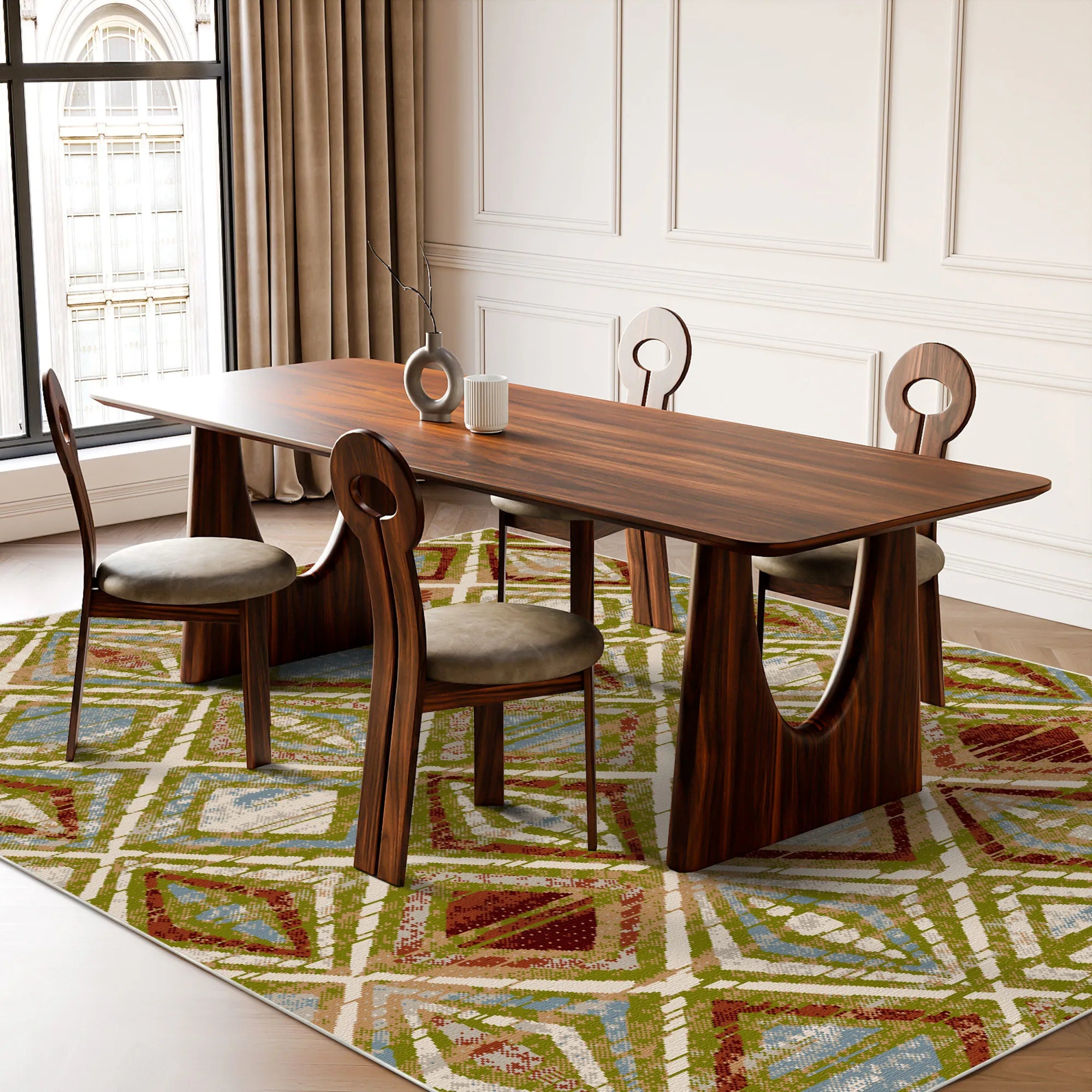 Jasper Olive Geometric Washable Rug