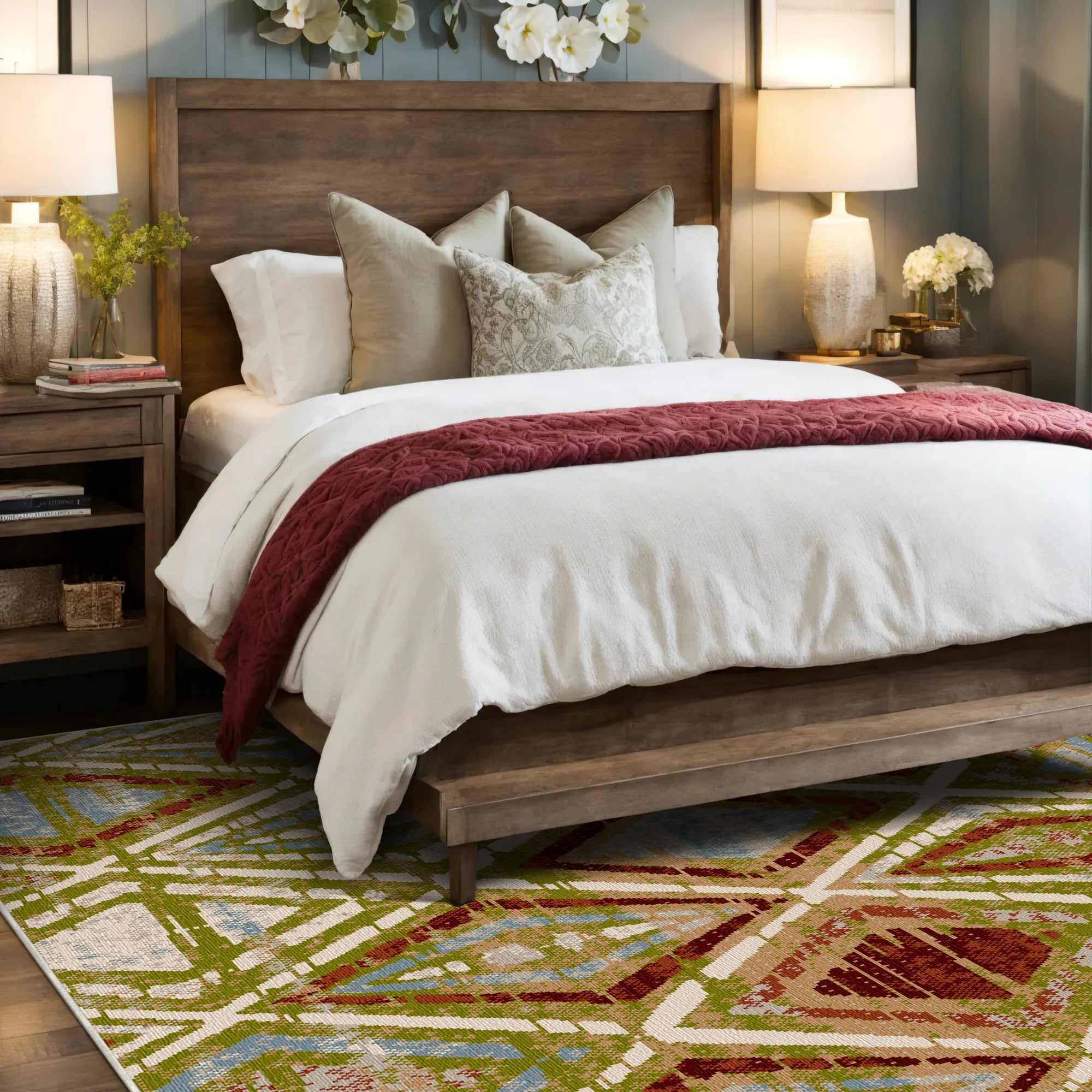 Jasper Olive Geometric Washable Rug