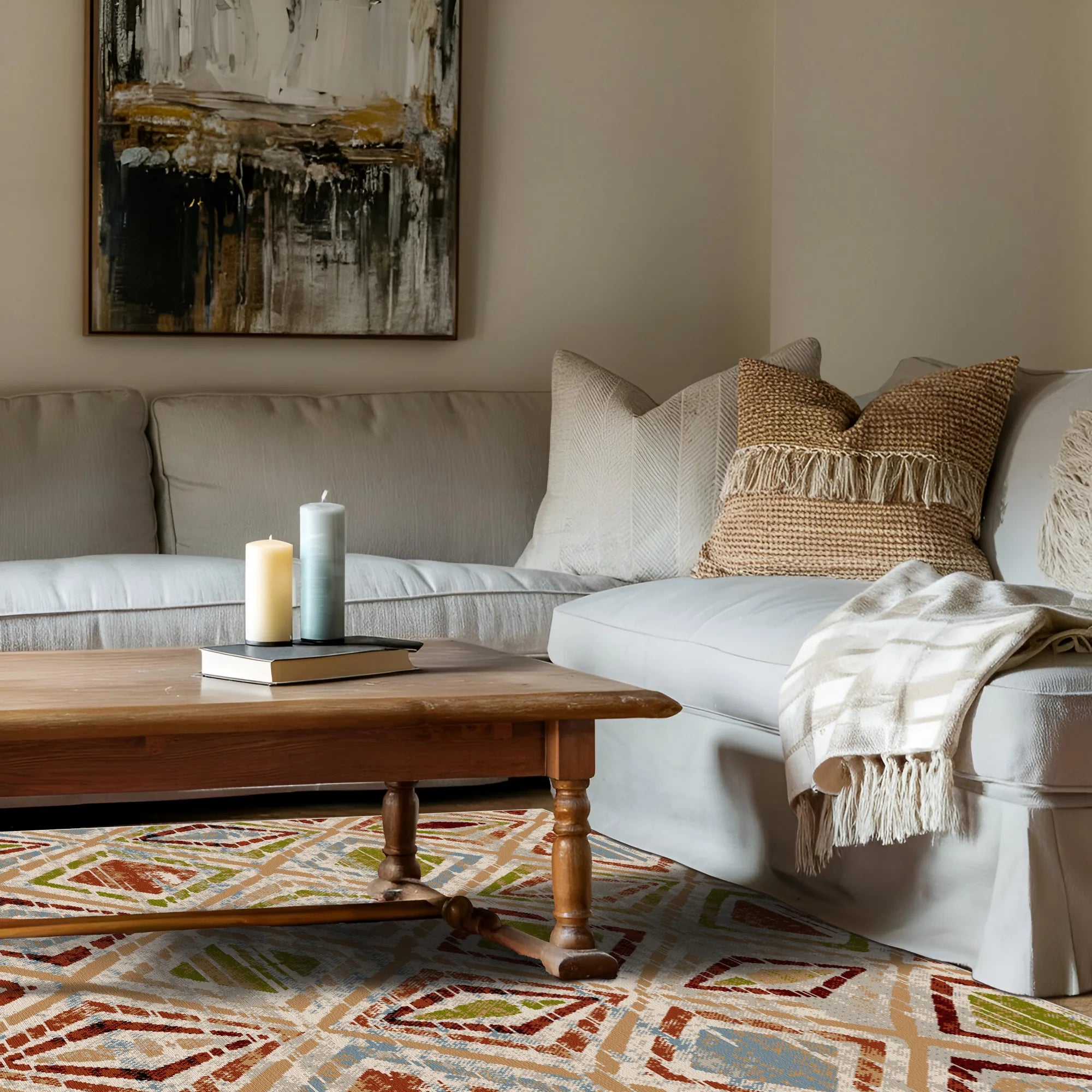 Mojave Sand Geometric Washable Rug