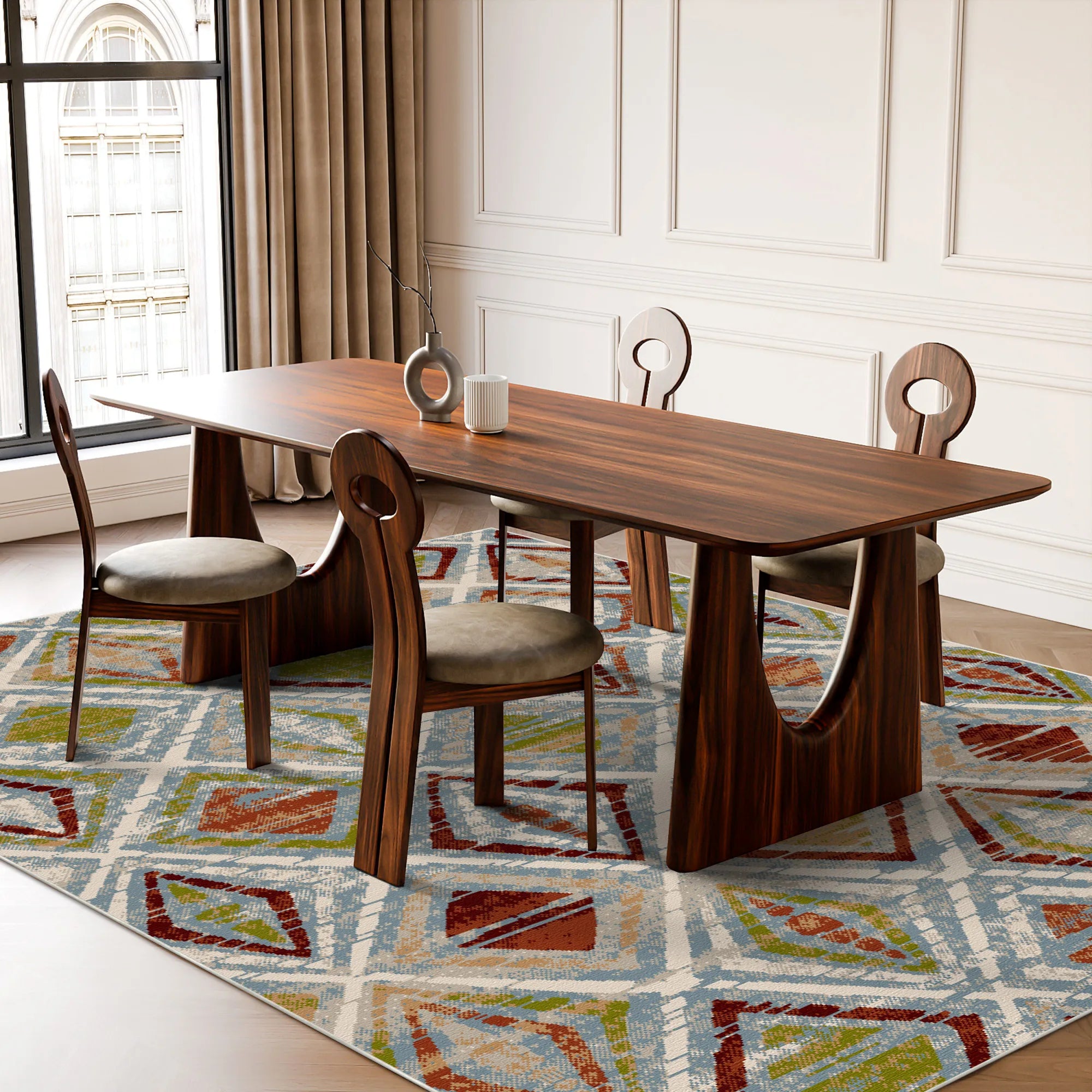 Tahoe Blue Geometric Washable Rug