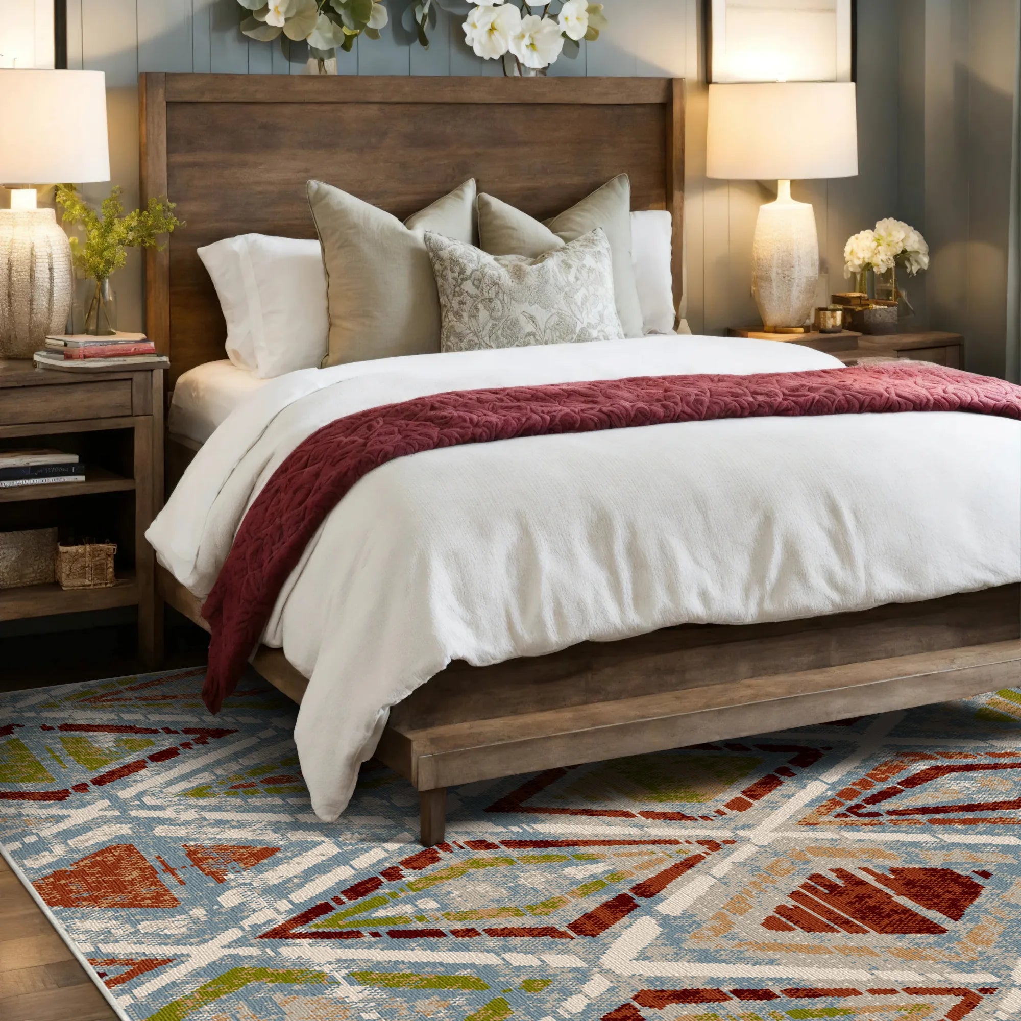 Tahoe Blue Geometric Washable Rug