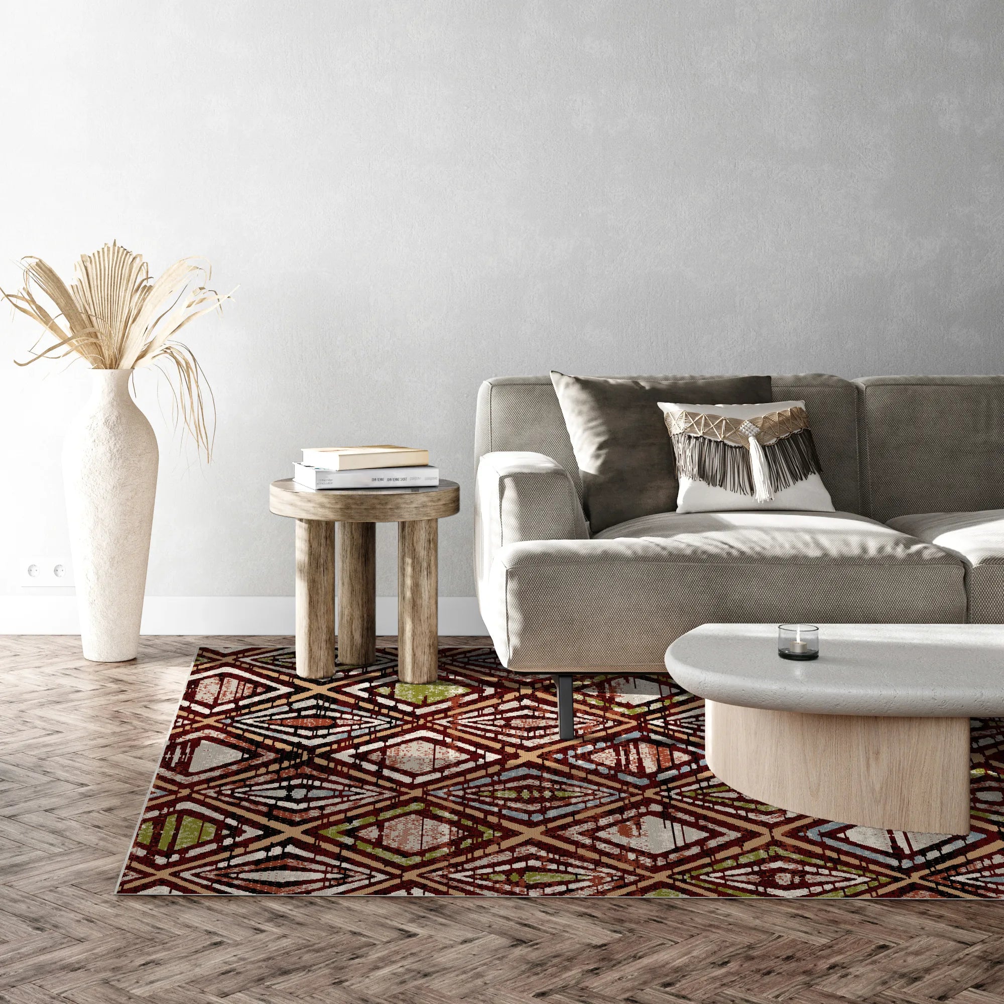 Zion Mahogany Geometric Washable Rug