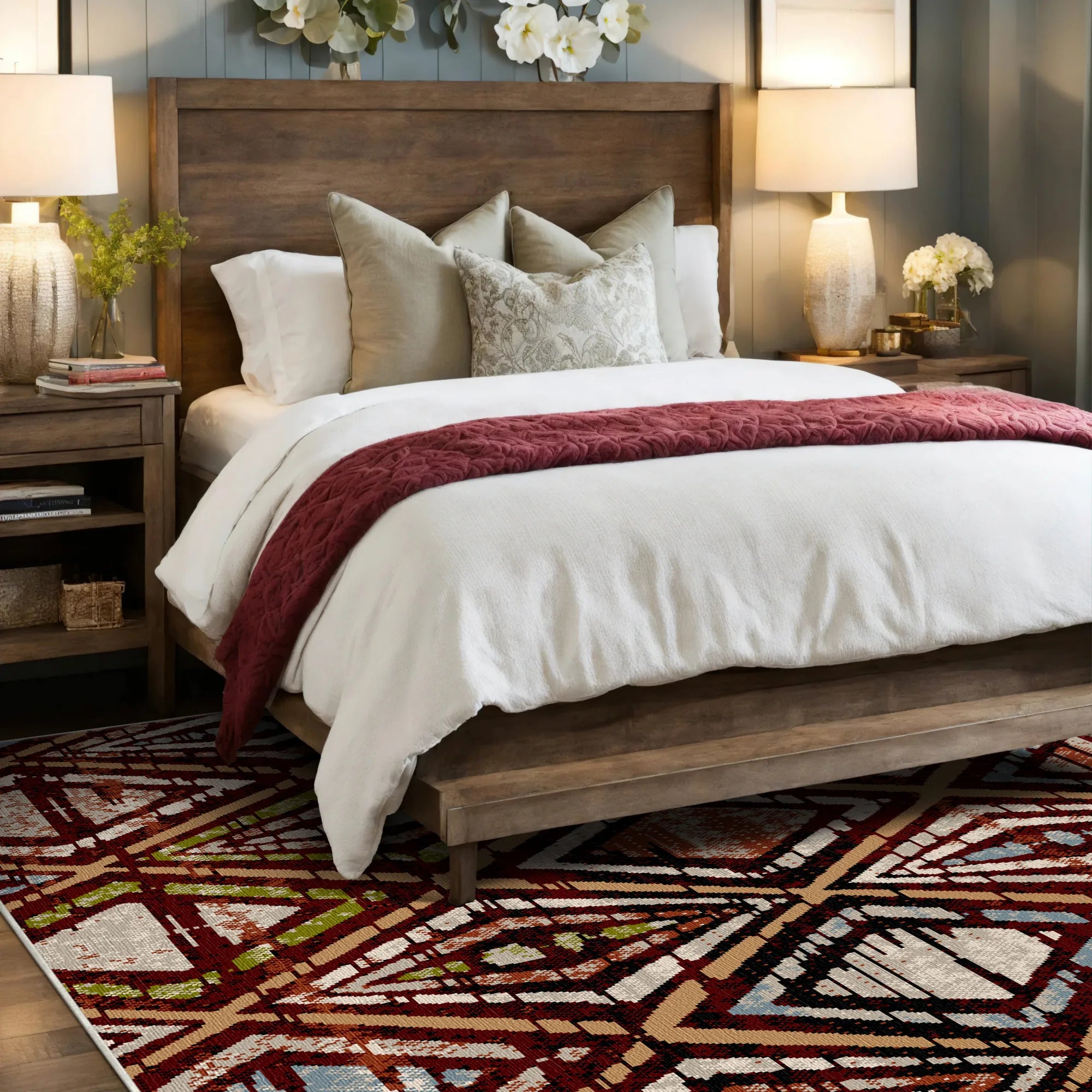 Zion Mahogany Geometric Washable Rug