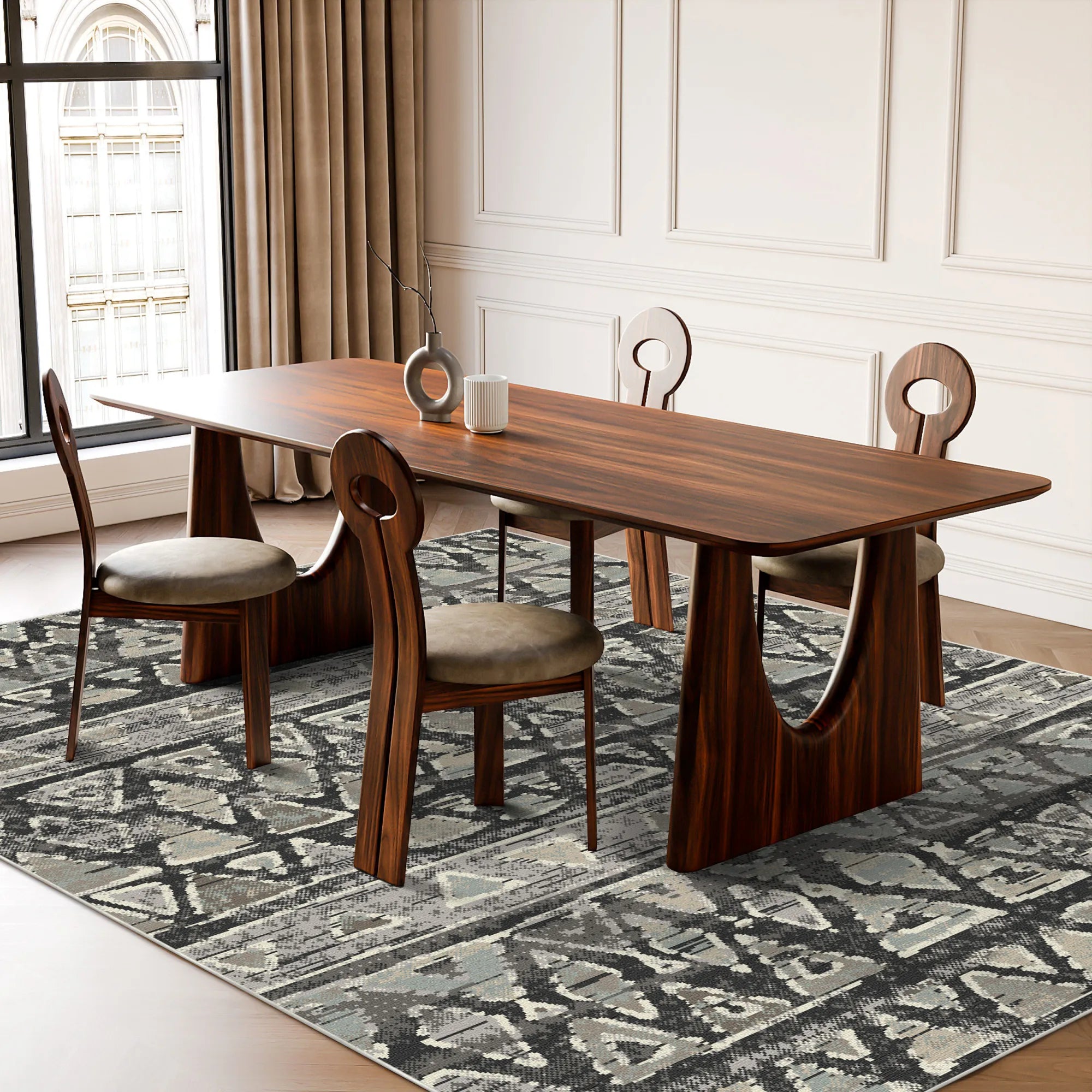 Yukon Charcoal Tribal Washable Rug