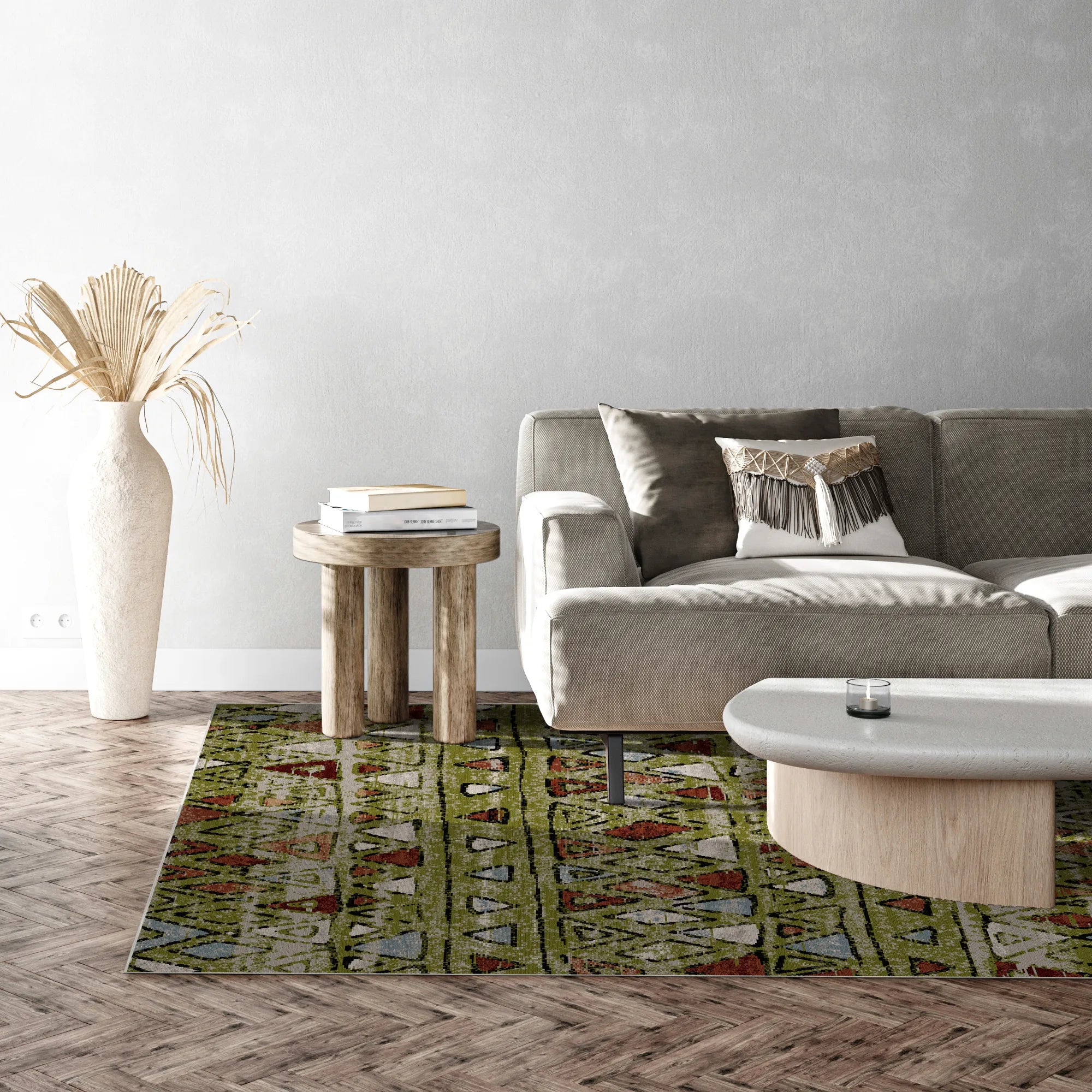 Denali Olive Tribal Washable Rug