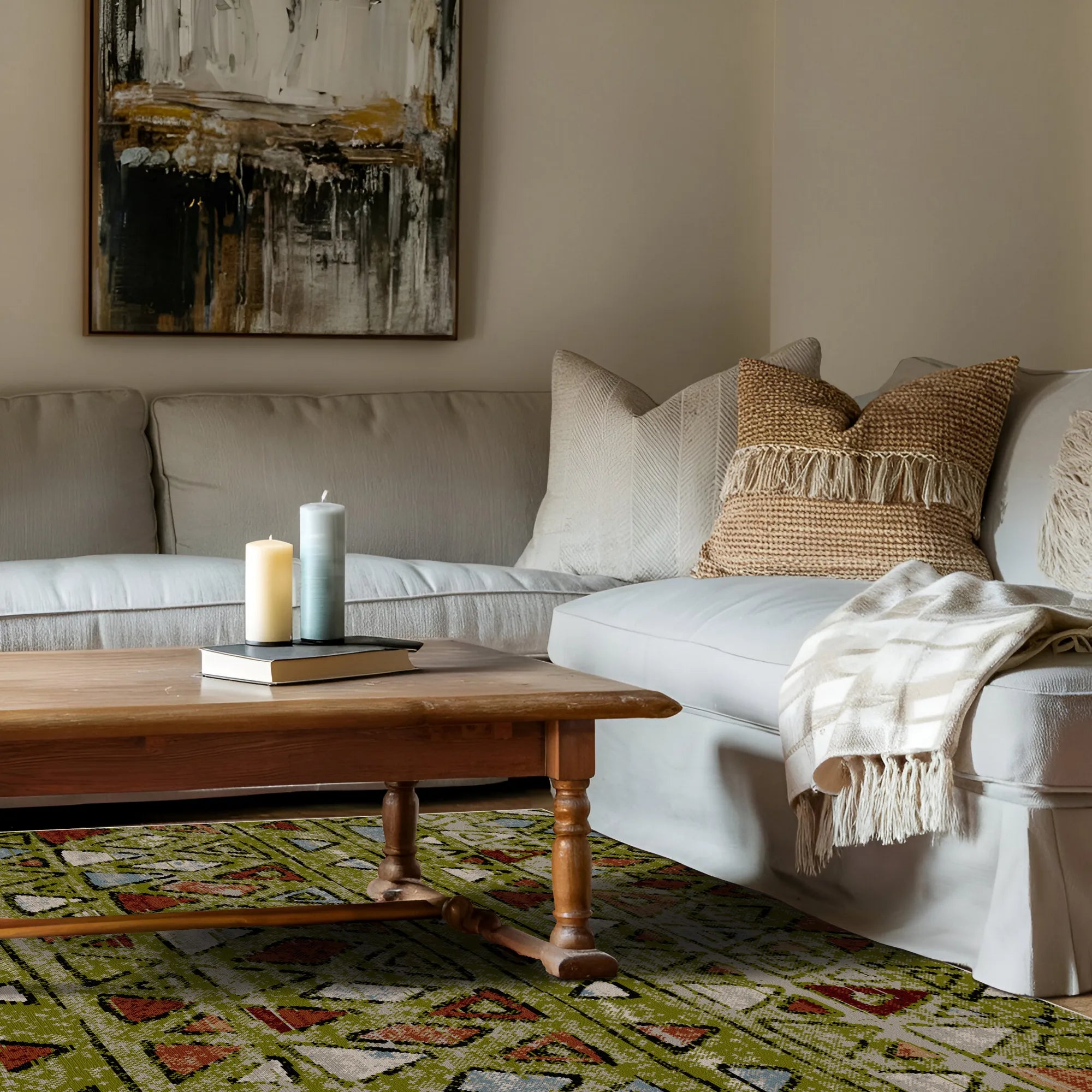 Denali Olive Tribal Washable Rug