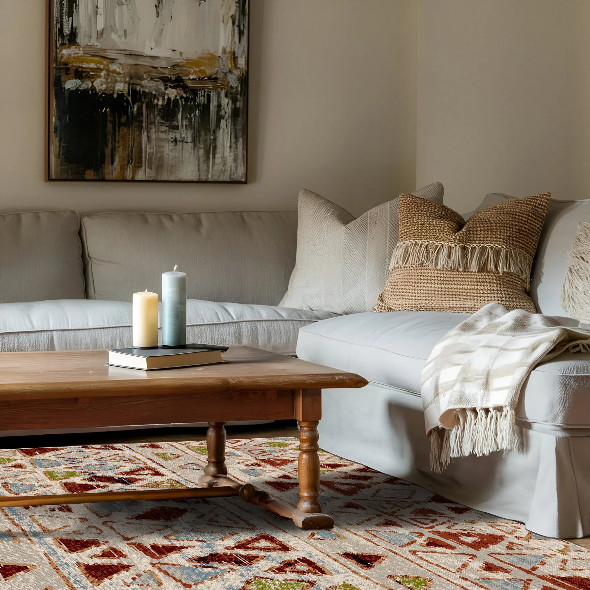 Kenai Cream Tribal Washable Rug