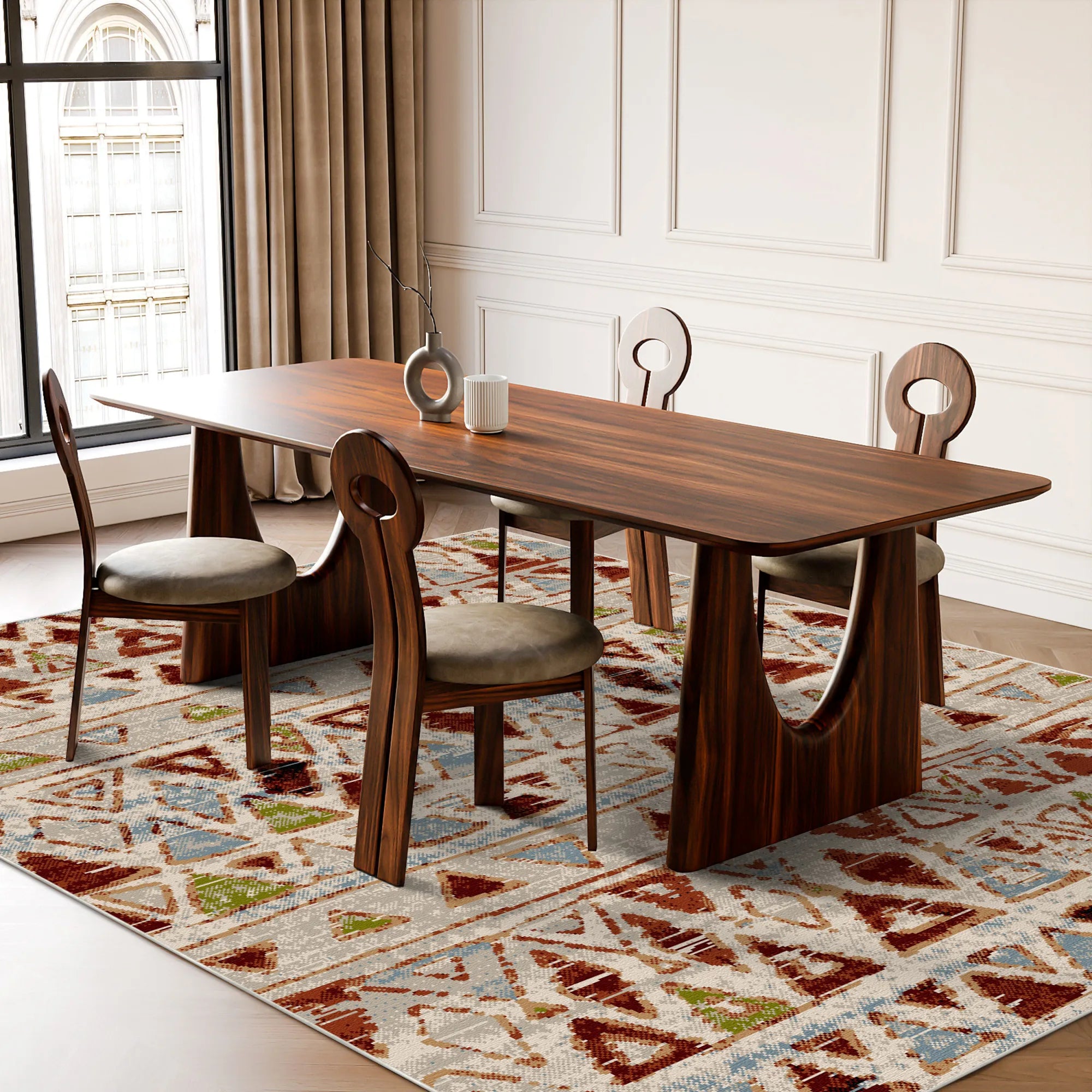 Kenai Cream Tribal Washable Rug