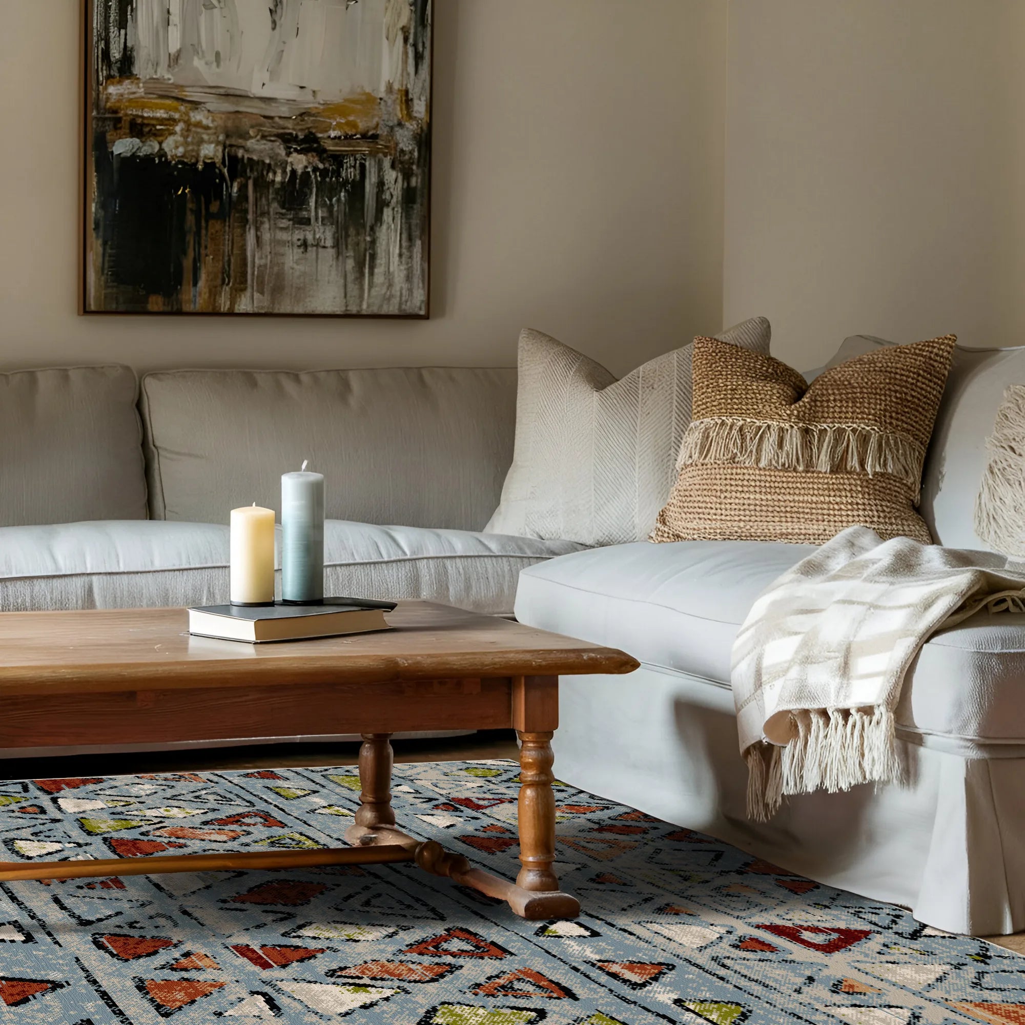 Kodiak Blue Tribal Washable Rug