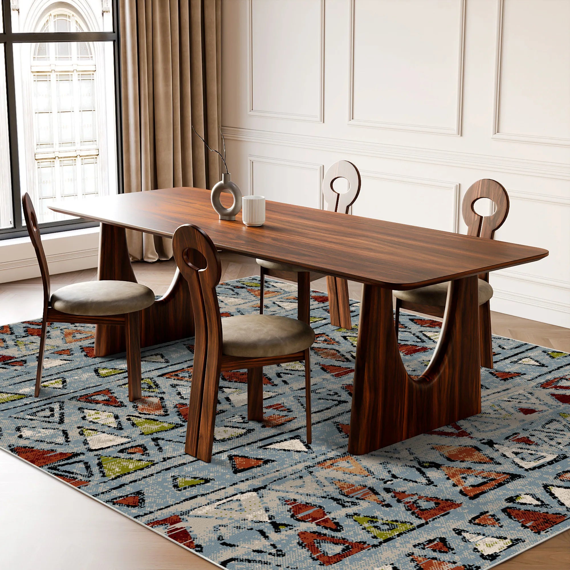 Kodiak Blue Tribal Washable Rug