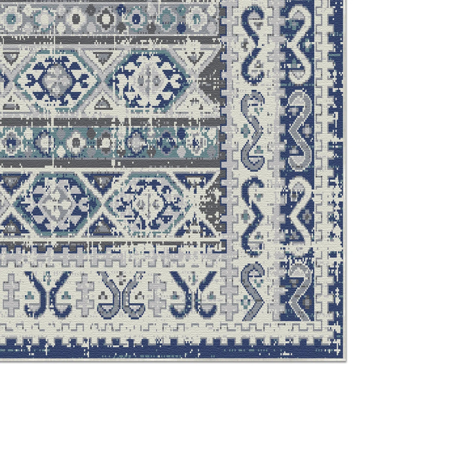 Baltic Blue Folklore Medallion Washable Rug