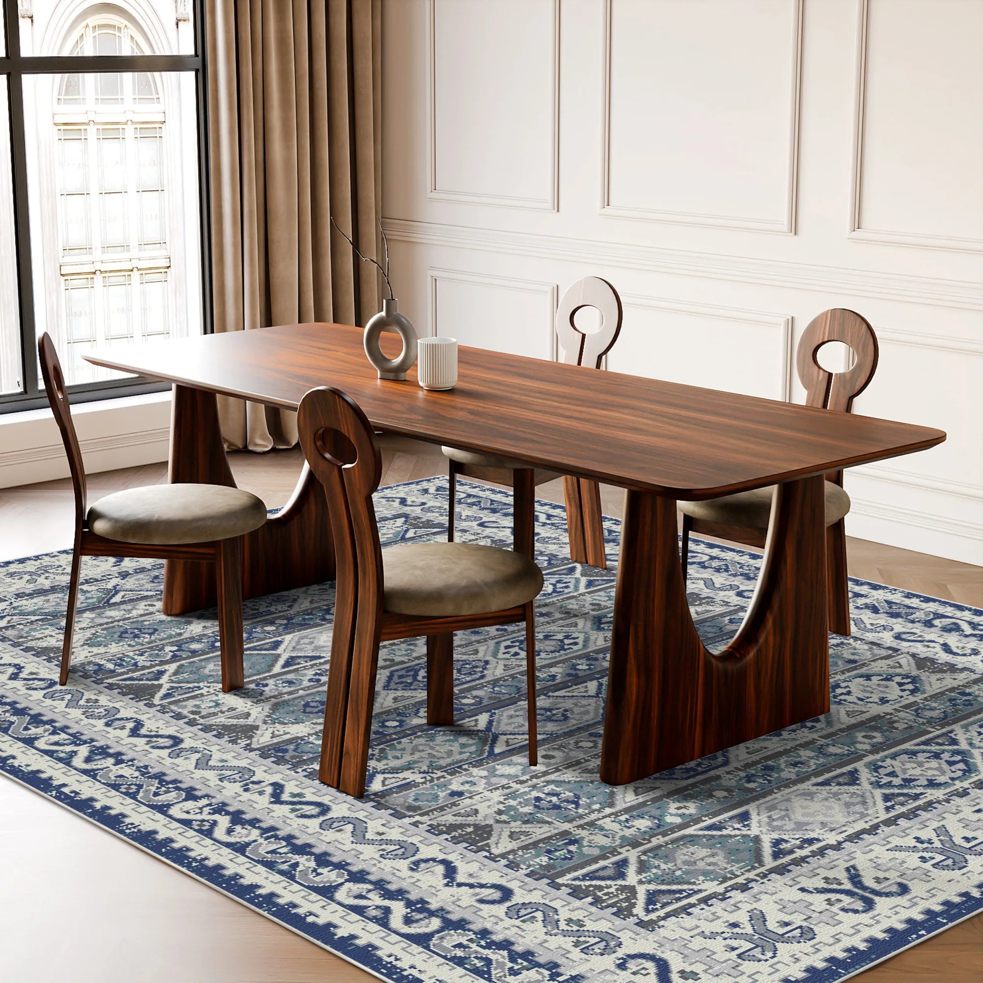 Baltic Blue Folklore Medallion Washable Rug