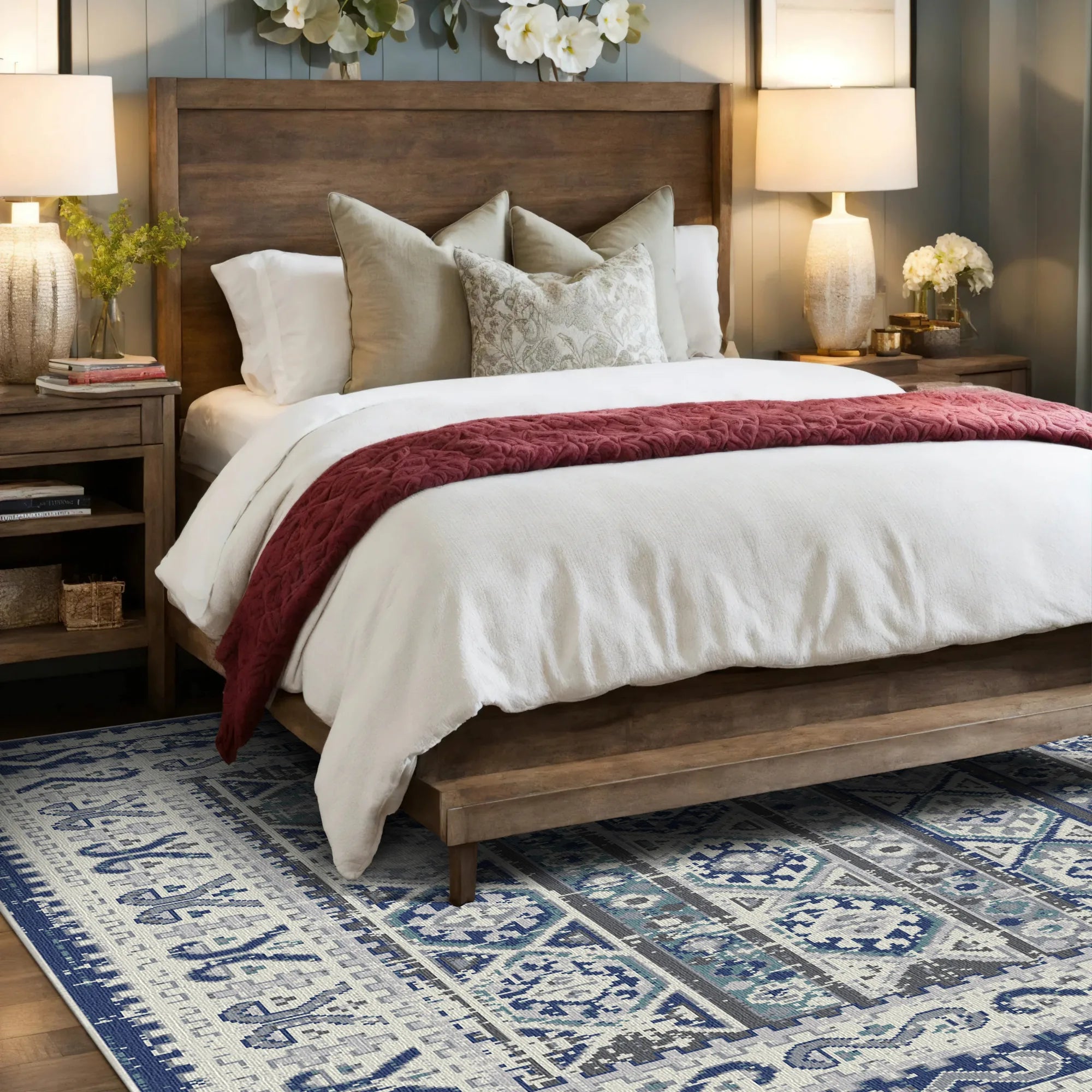 Baltic Blue Folklore Medallion Washable Rug