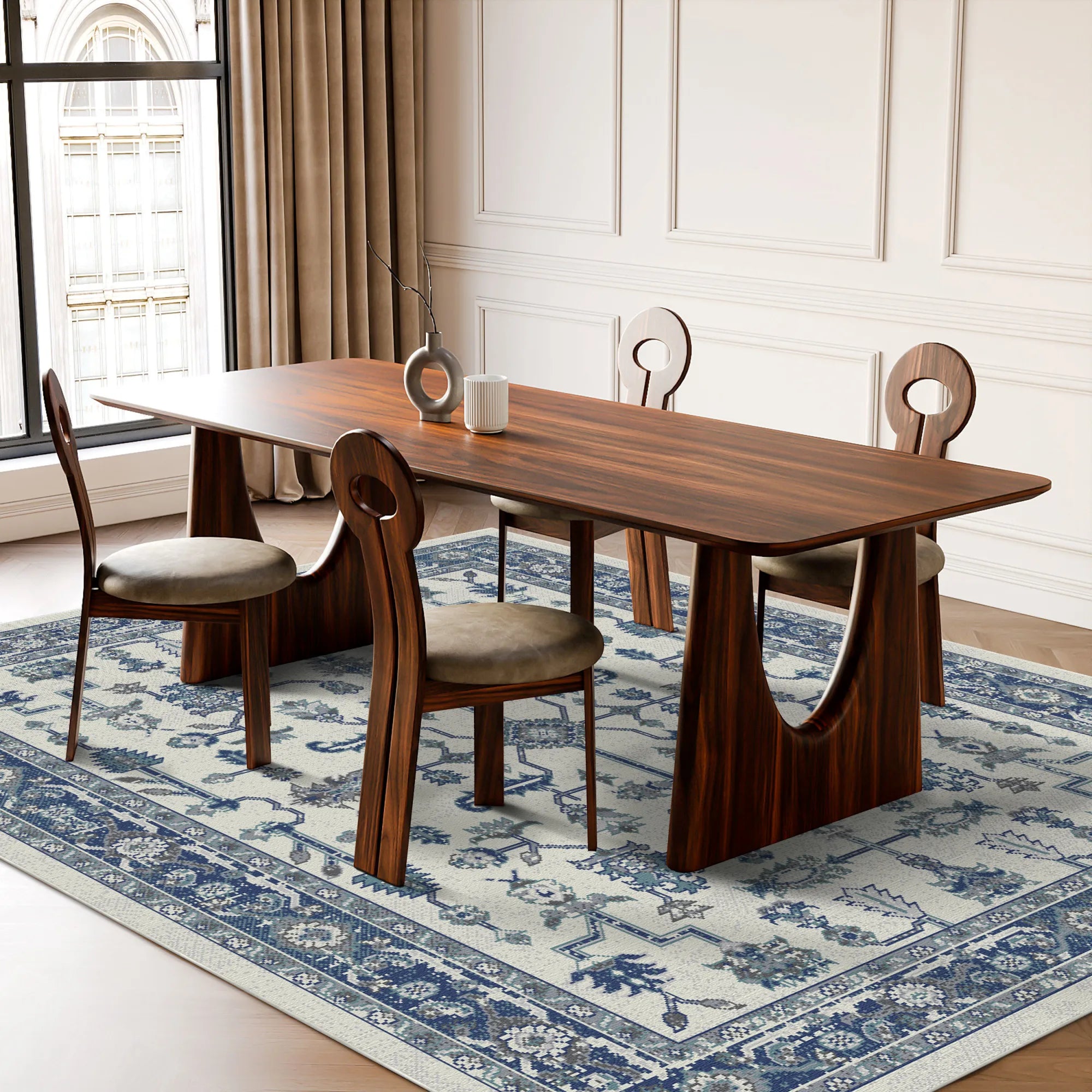 Lisbon Garden Traditional Washable Rug