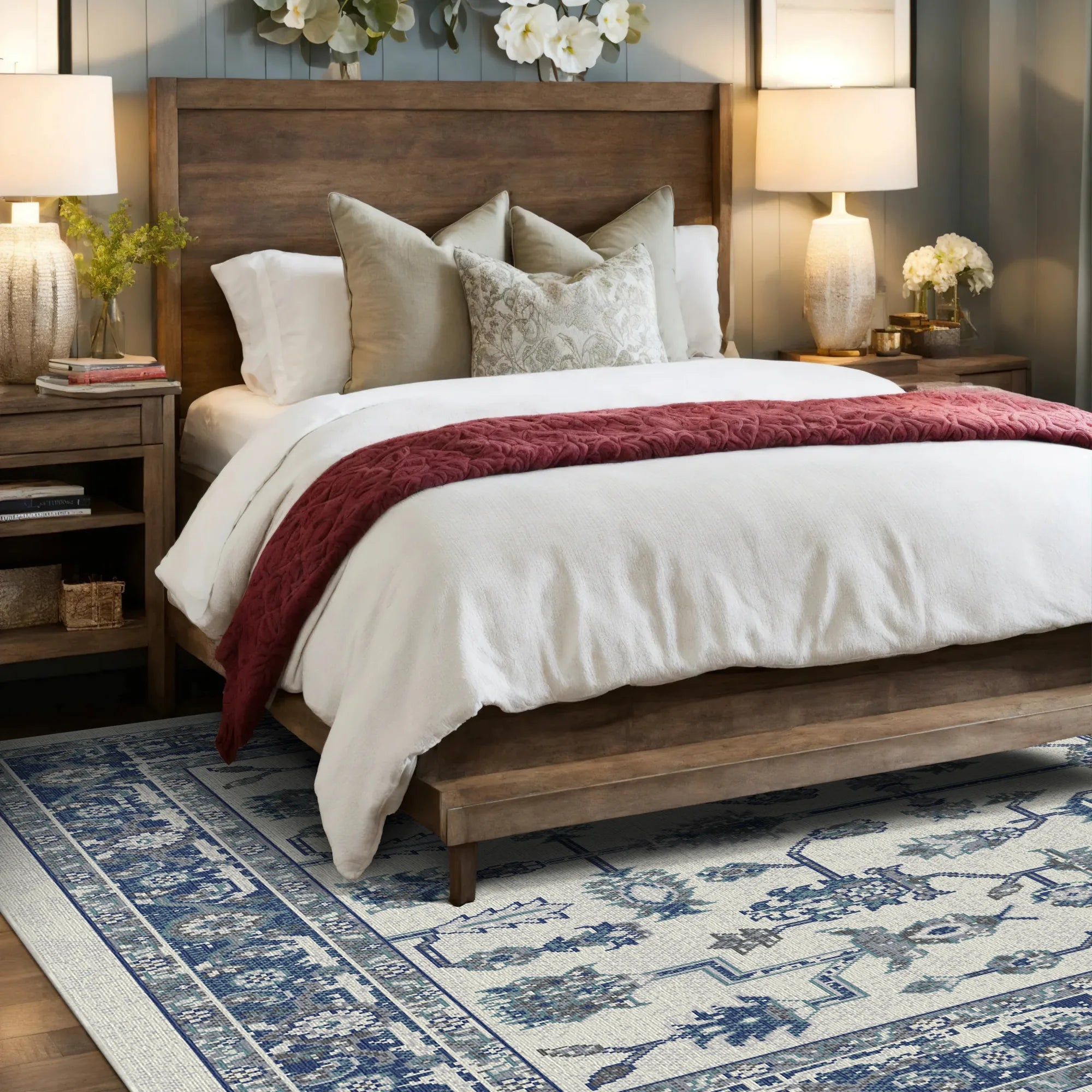 Lisbon Garden Traditional Washable Rug