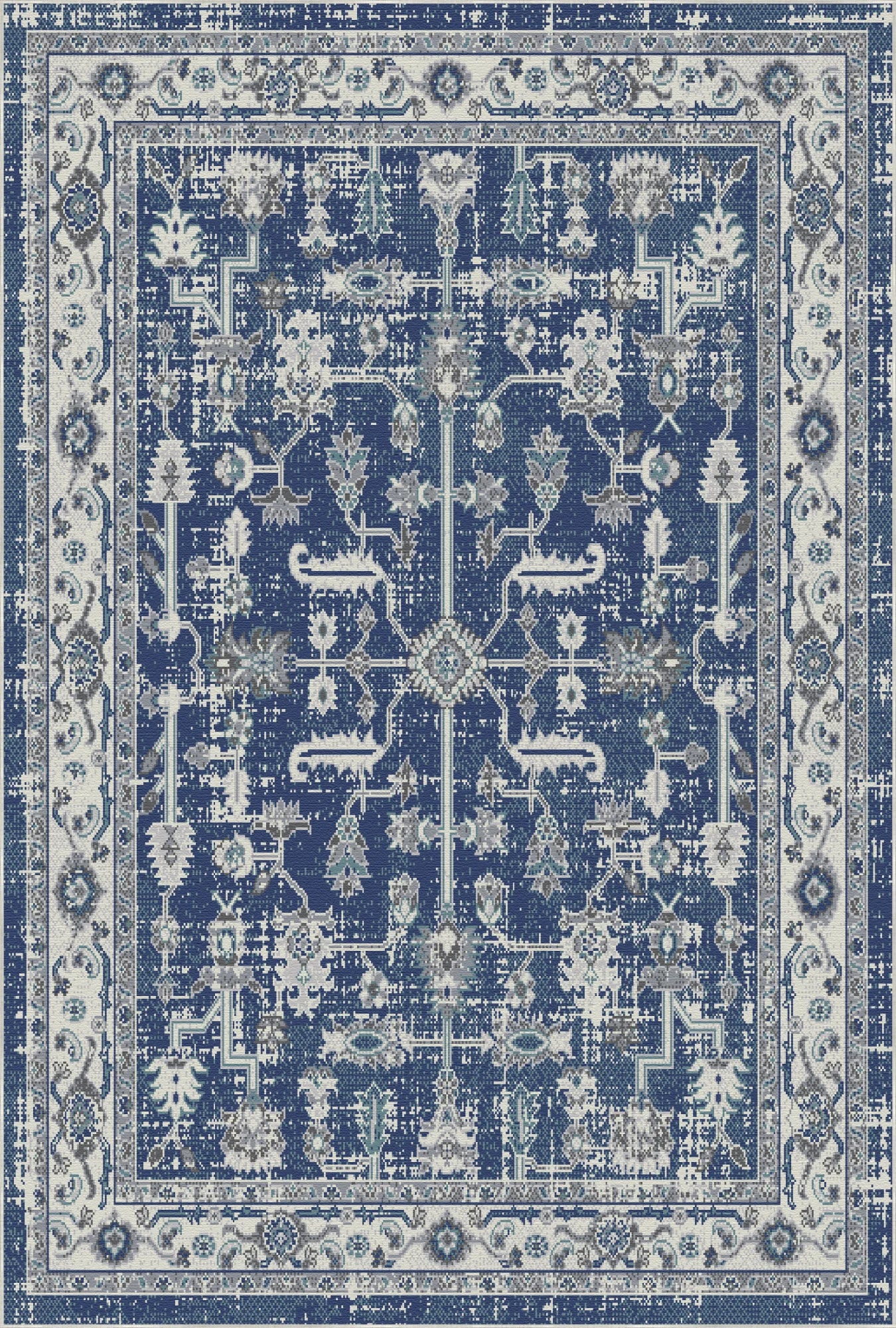 Porto Navy Traditional Washable Rug