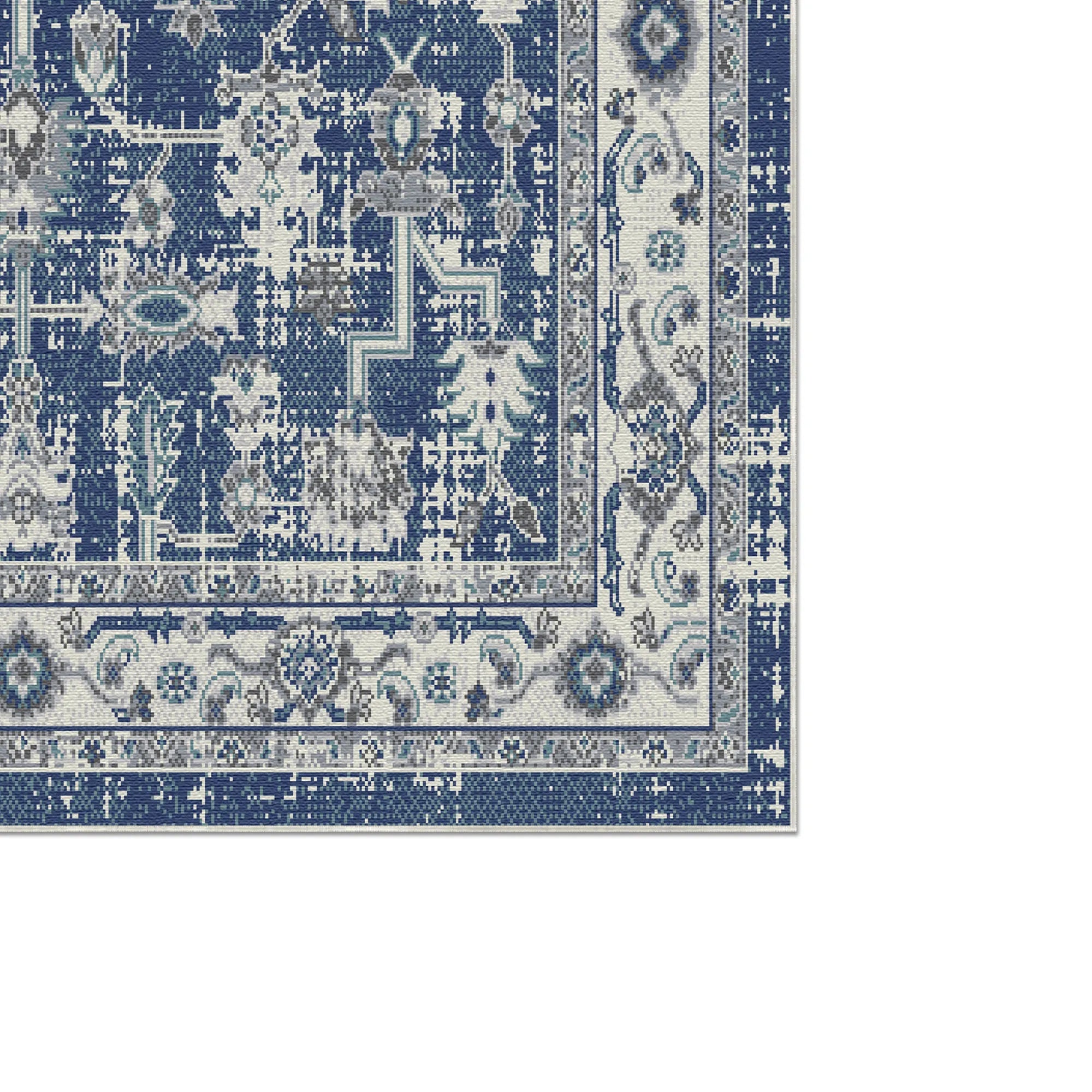 Porto Navy Traditional Washable Rug