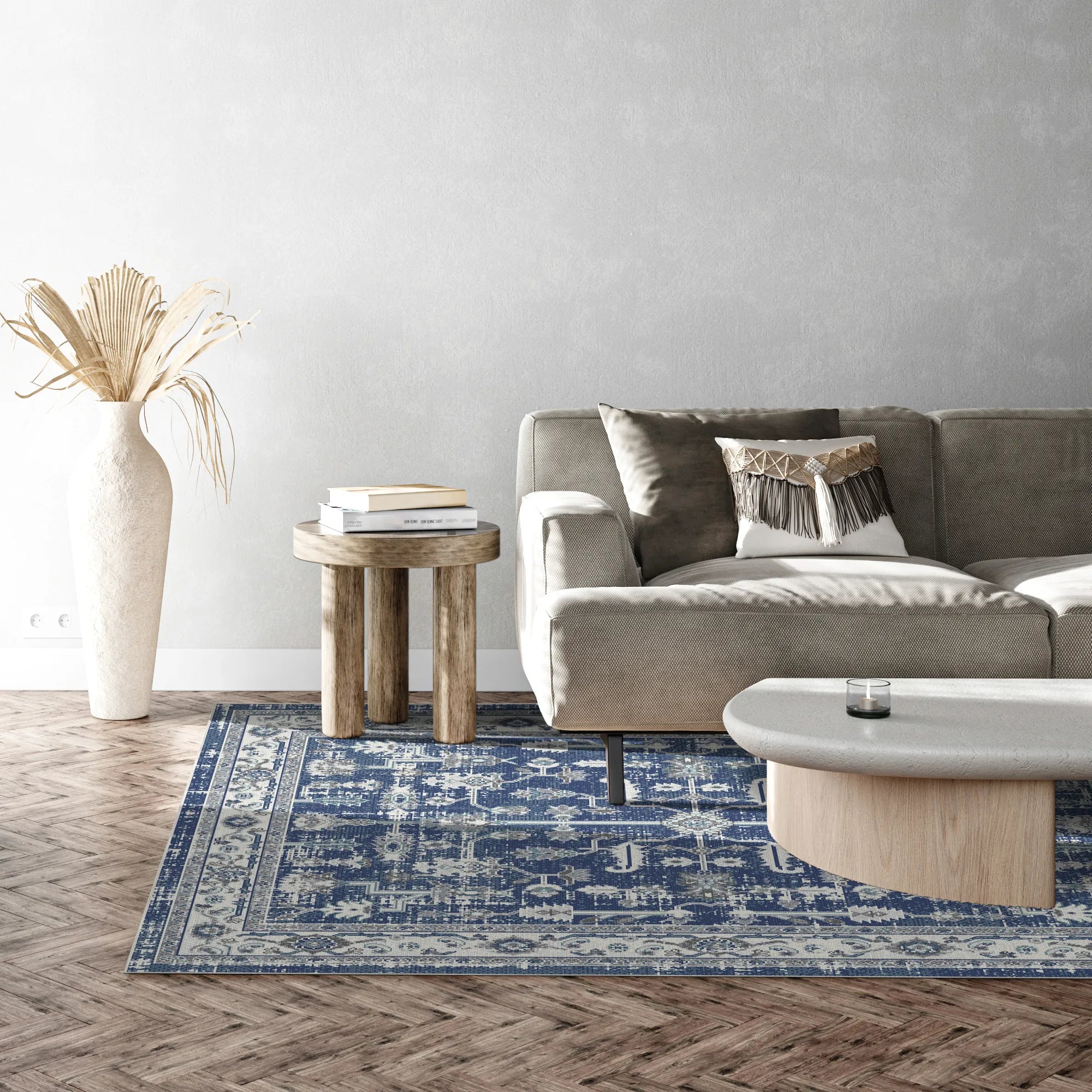 Porto Navy Traditional Washable Rug