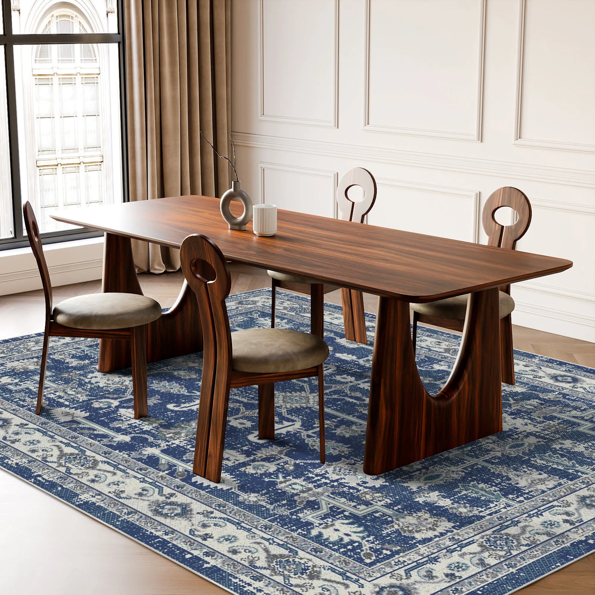 Porto Navy Traditional Washable Rug