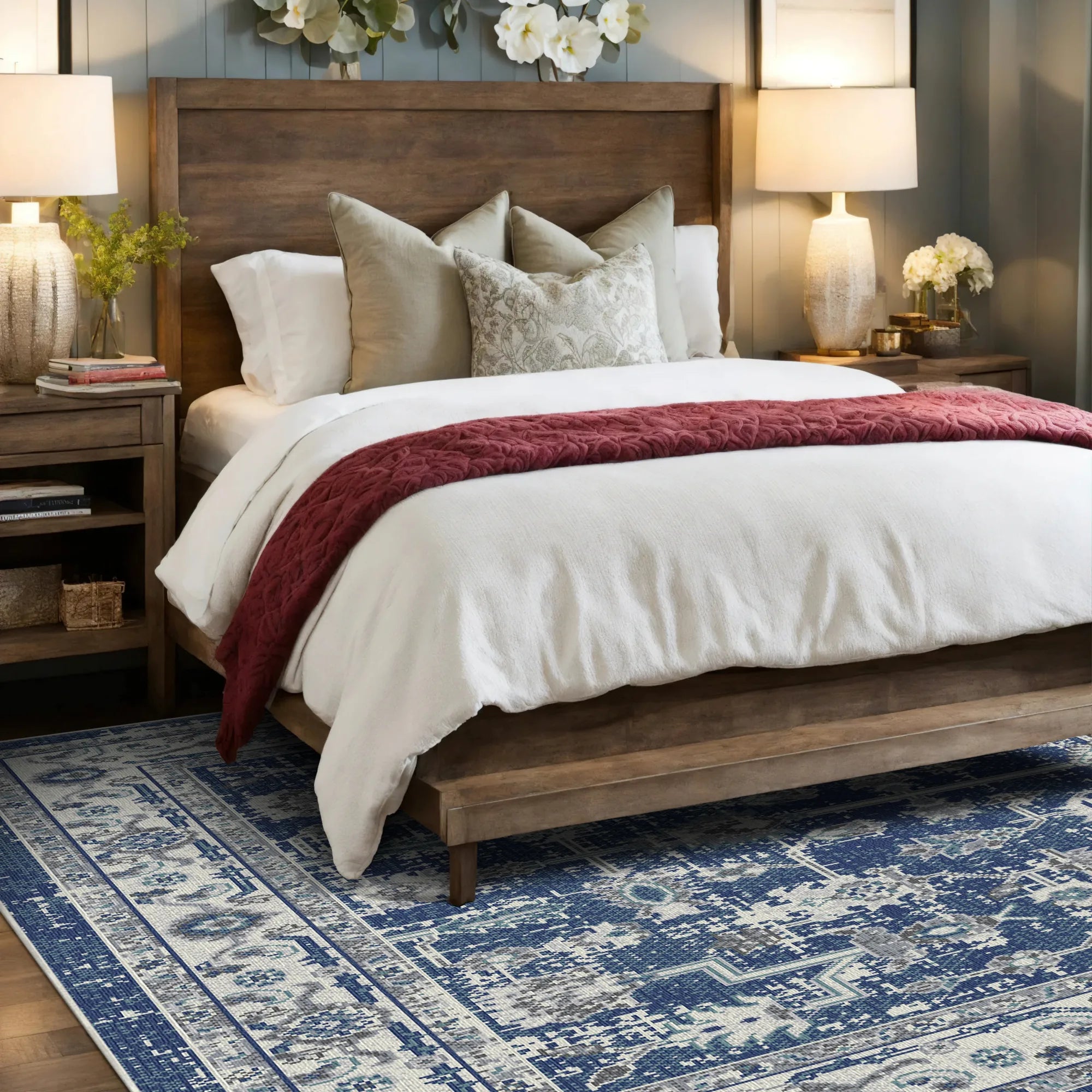 Porto Navy Traditional Washable Rug