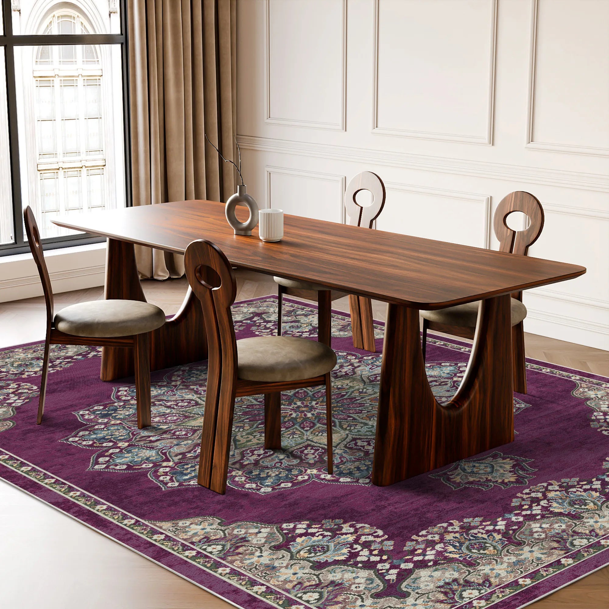 Granada Plum Traditional Washable Rug