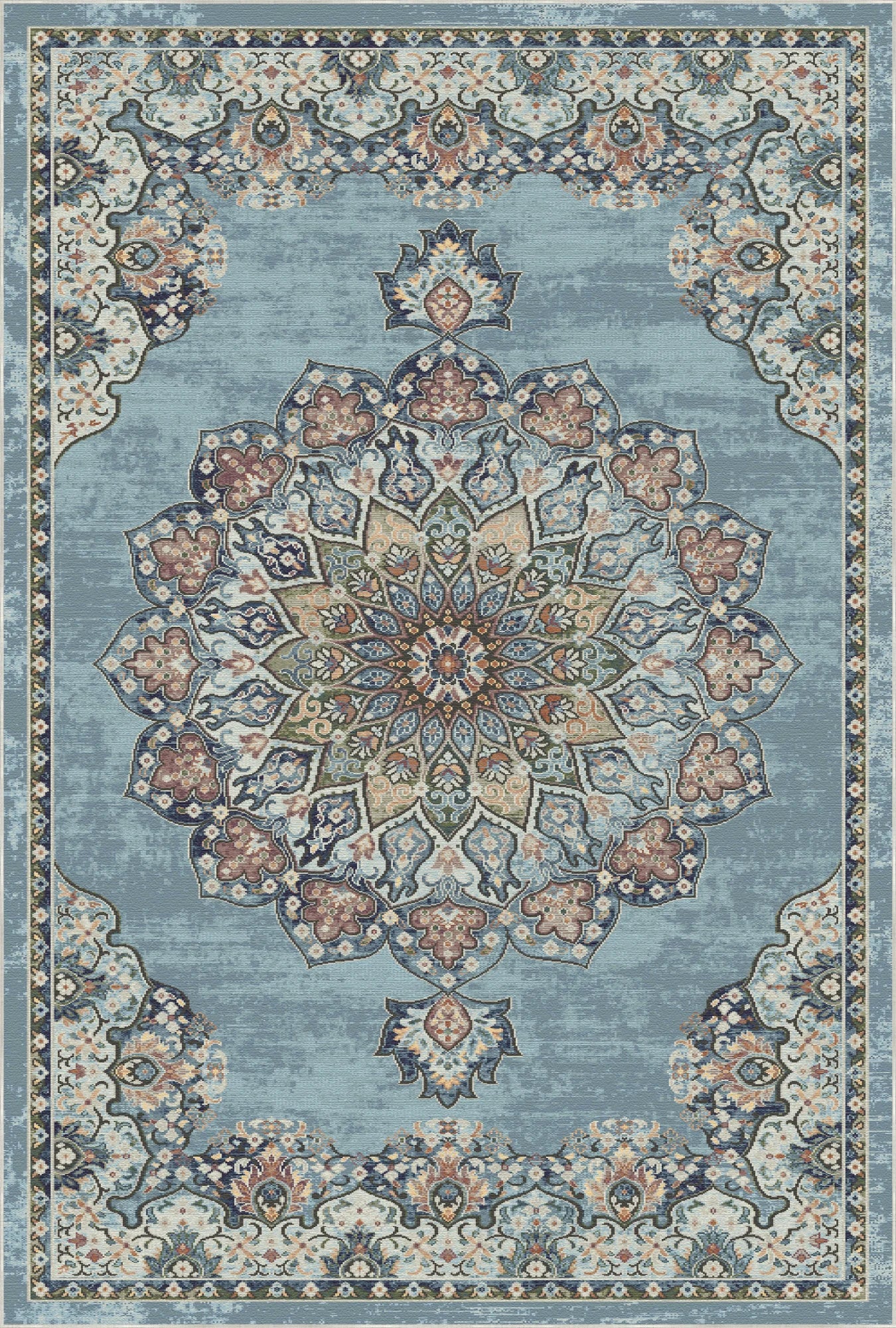 Valencia Sky Traditional Washable Rug