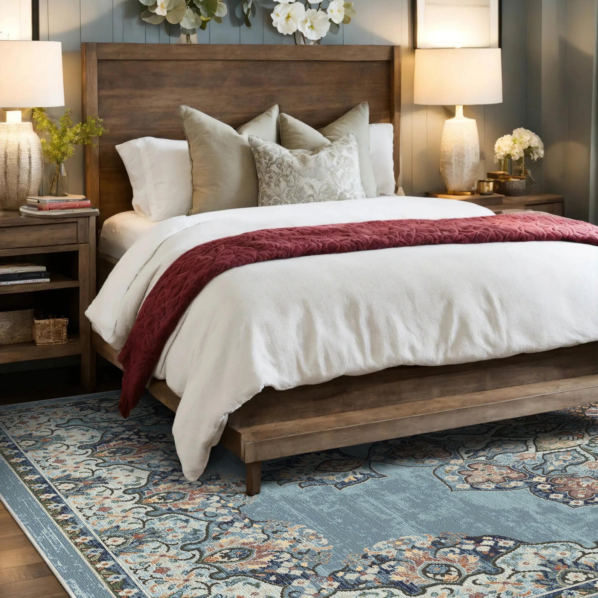 Valencia Sky Traditional Washable Rug