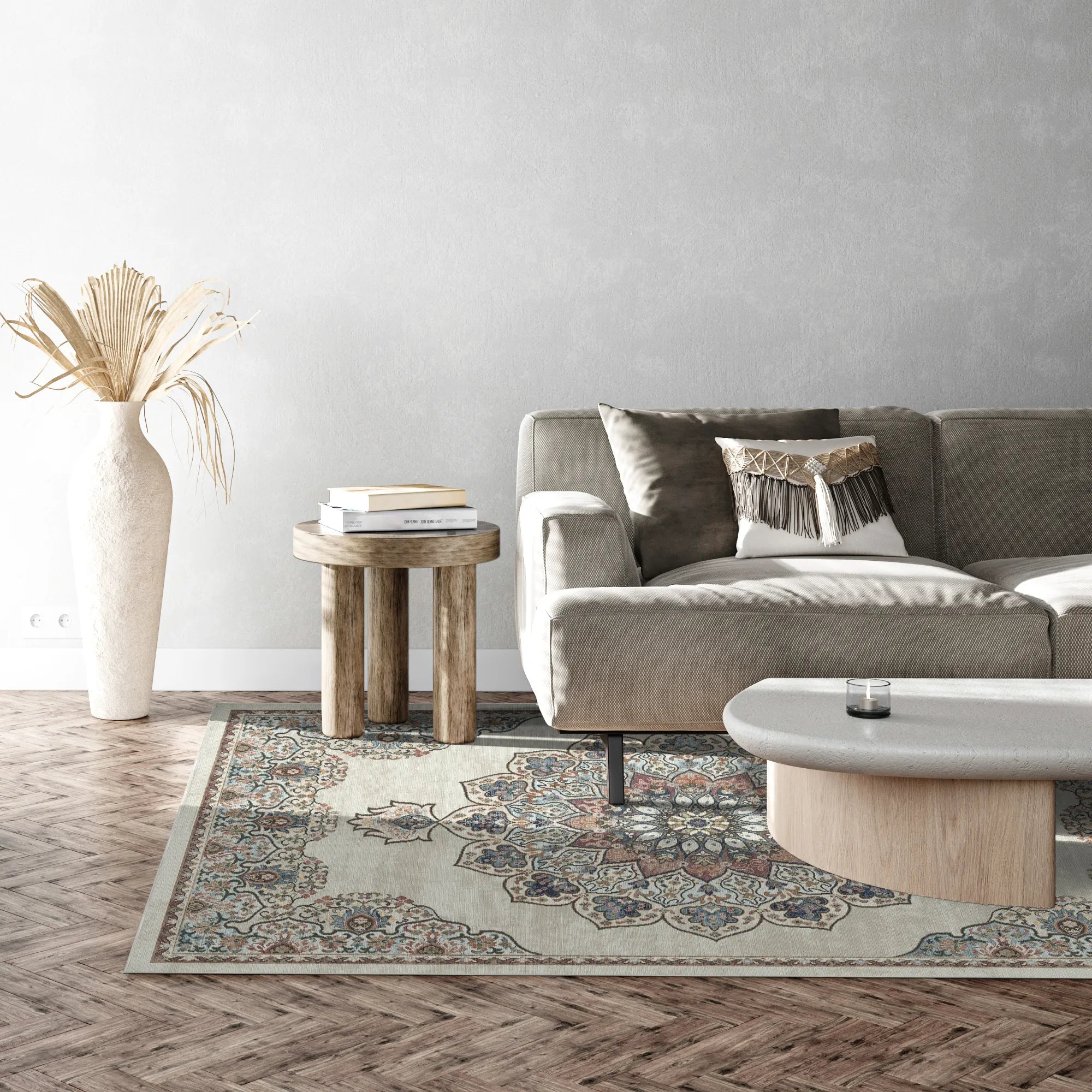 Salamanca Beige Traditional Washable Rug