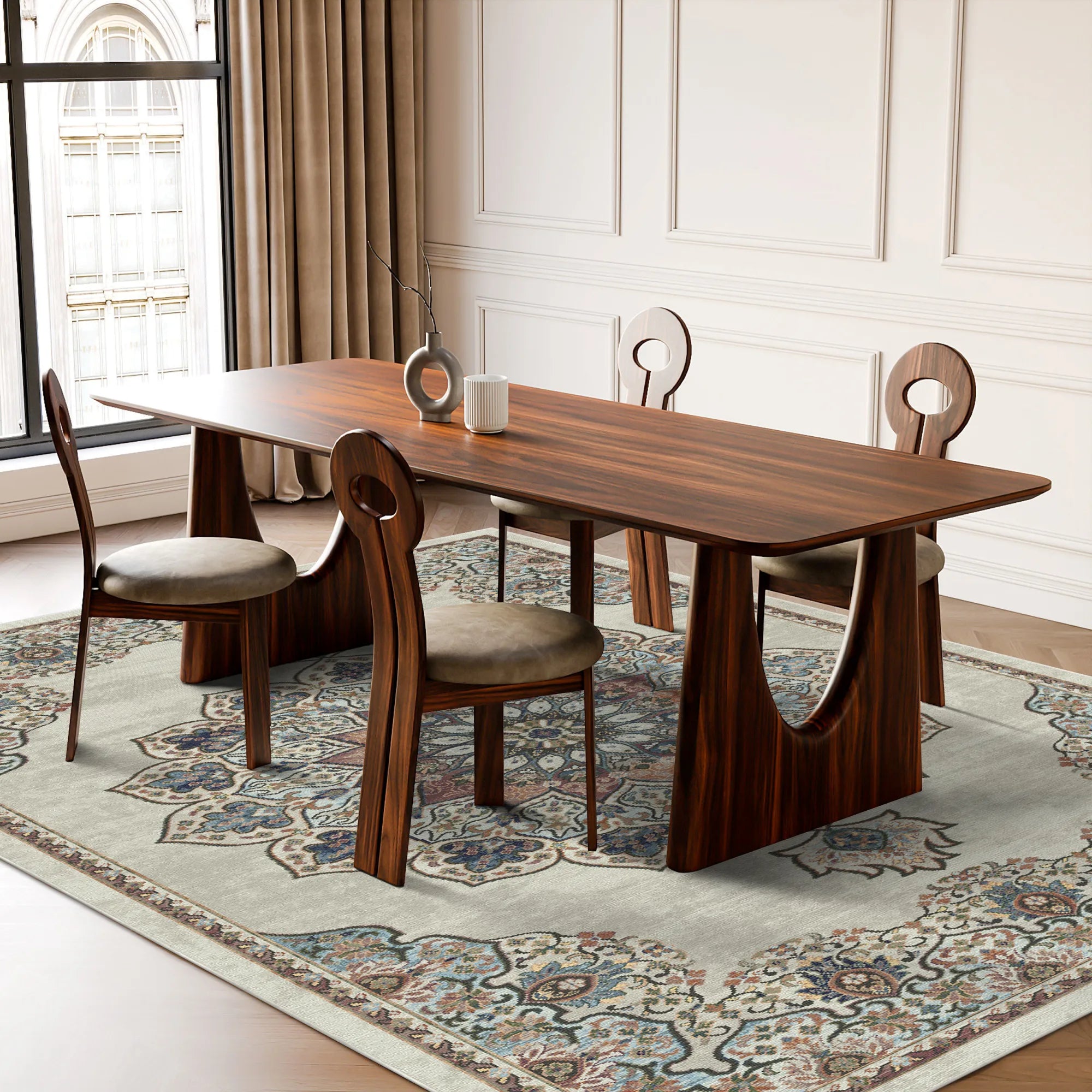 Salamanca Beige Traditional Washable Rug