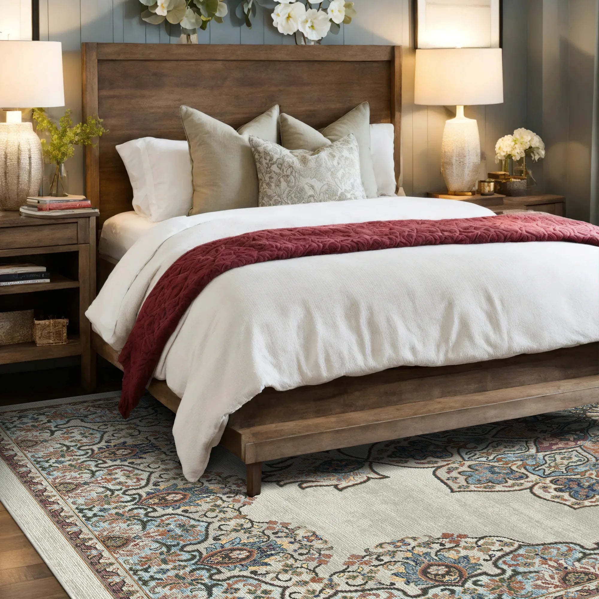 Salamanca Beige Traditional Washable Rug