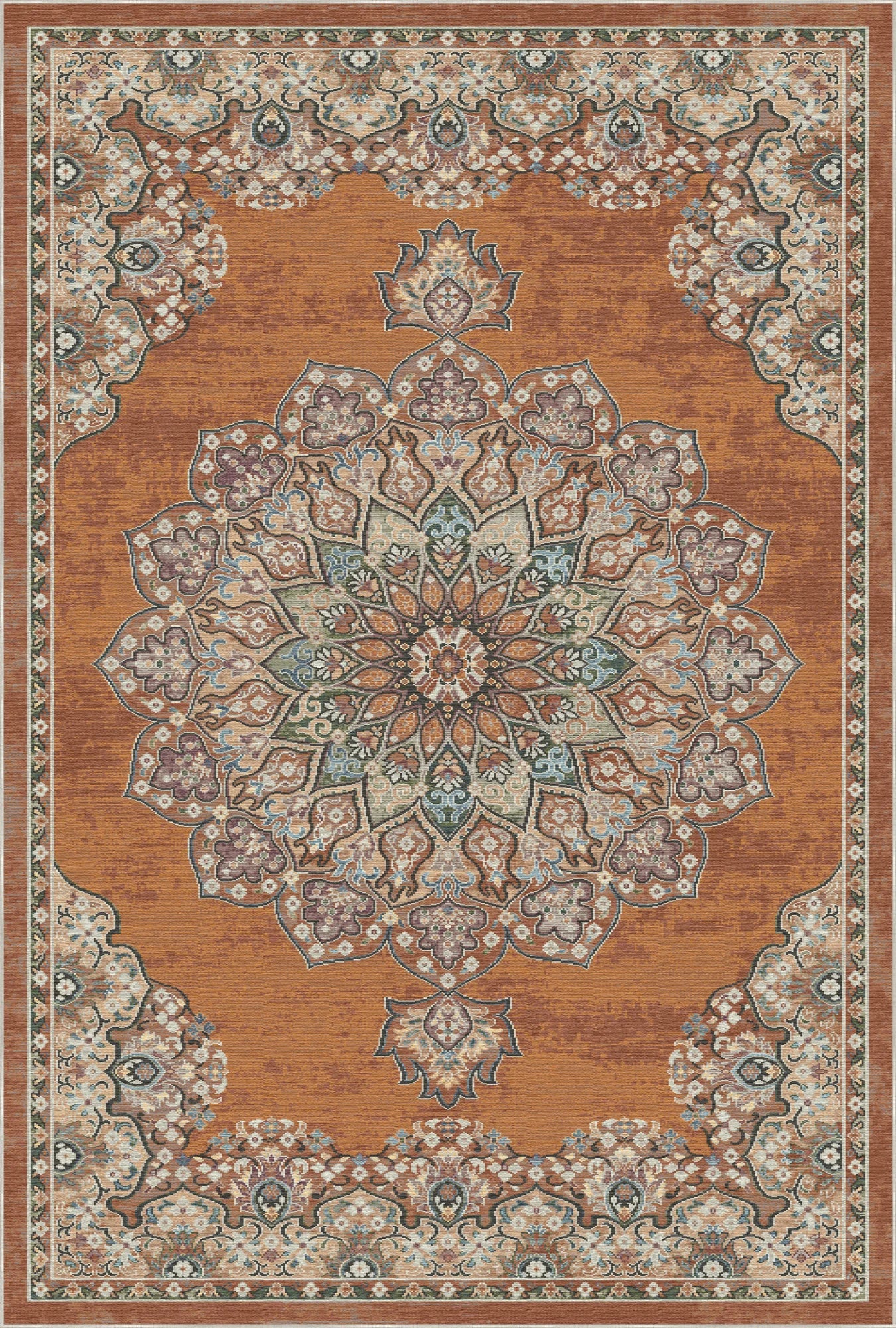 Siena Terracotta Traditional Washable Rug