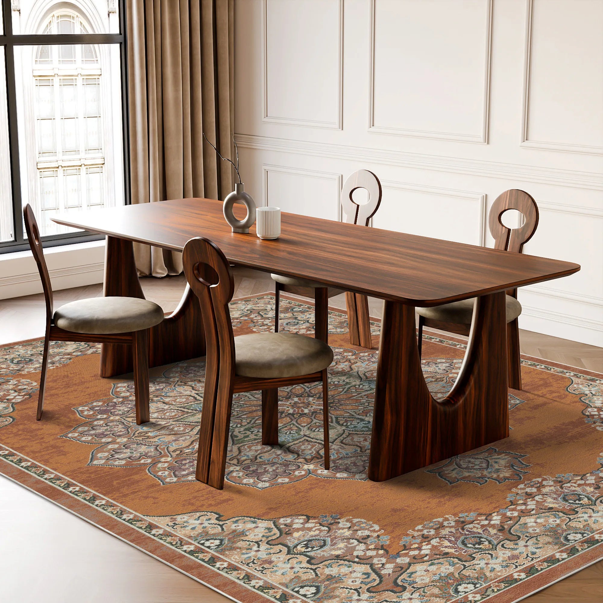 Siena Terracotta Traditional Washable Rug