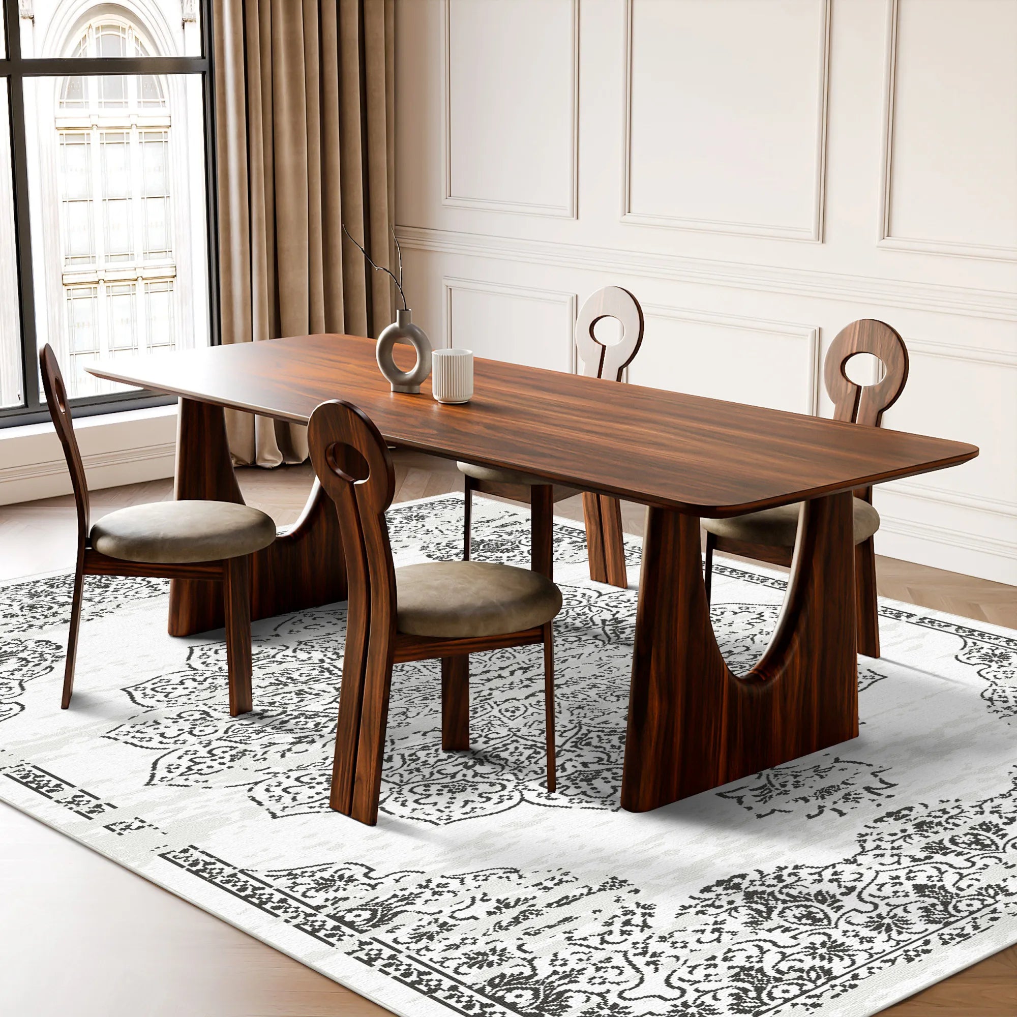 Ronda White Traditional Washable Rug